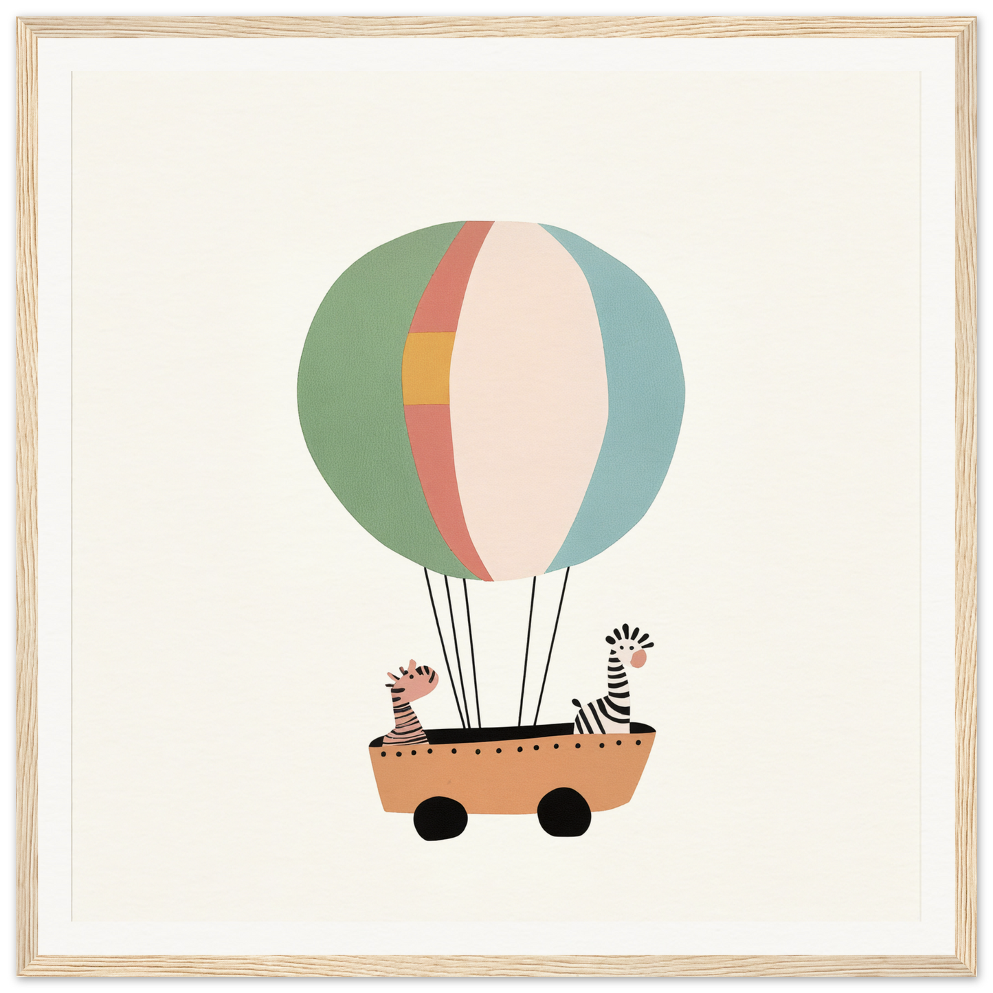 Hot air balloon with zebras in a wheeled basket for Zany Zebra Odyssey