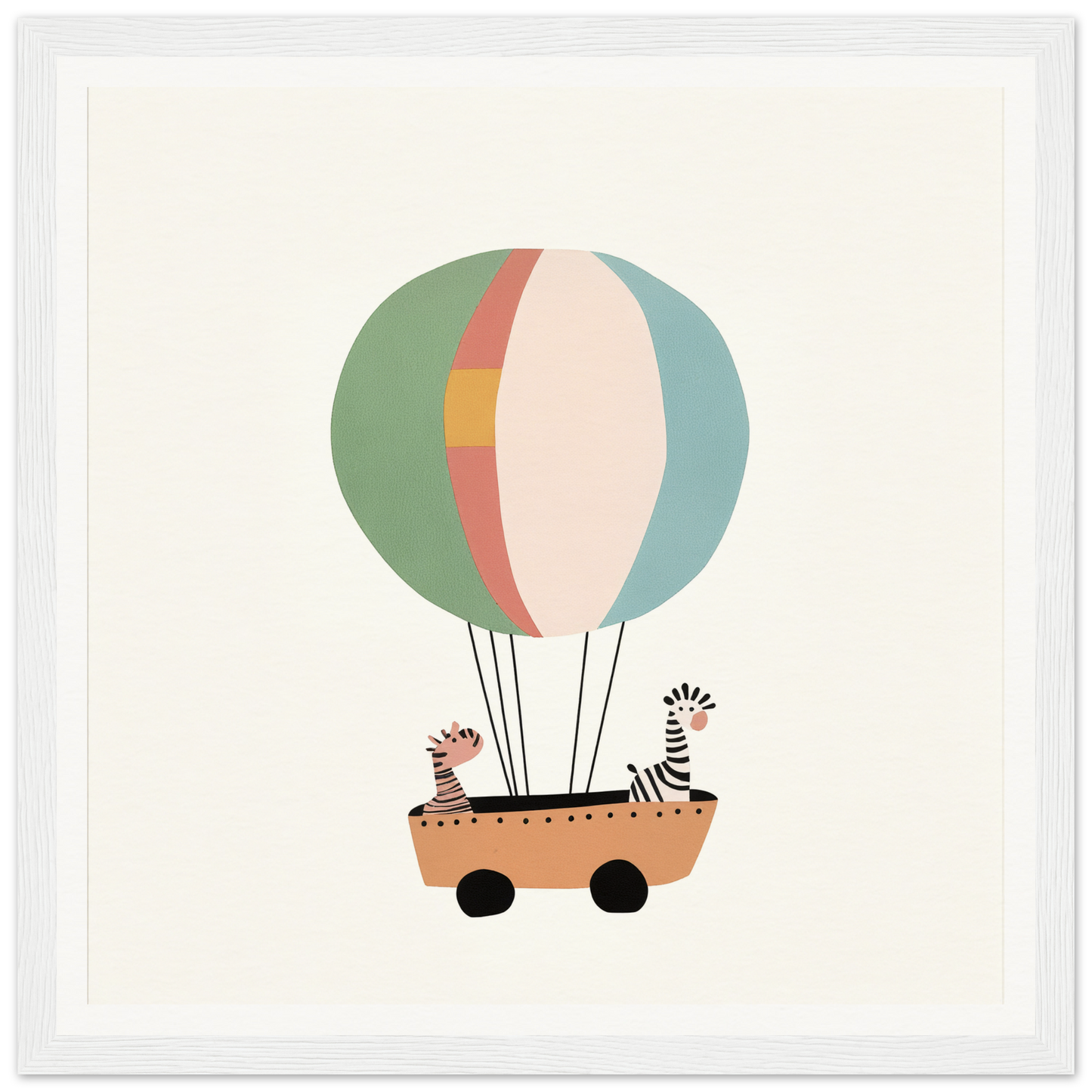 Hot air balloon featuring Zany Zebra Odyssey with two zebras in a wheeled basket