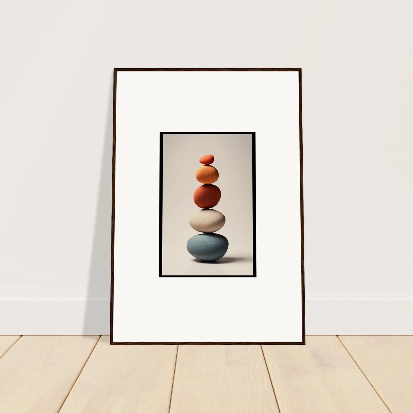 Balanced colorful stones artfully stacked for Zen-inspired collage poetry wall decor