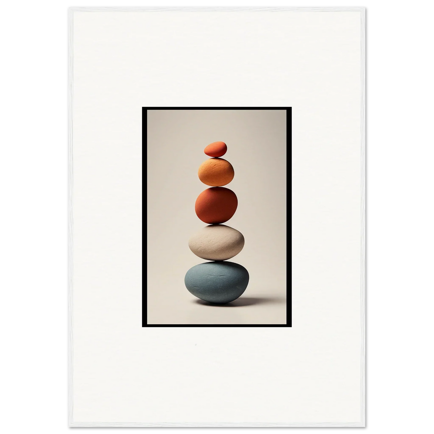 Stack of five colorful stones balanced, perfect for Zen Collage Poetry room decor