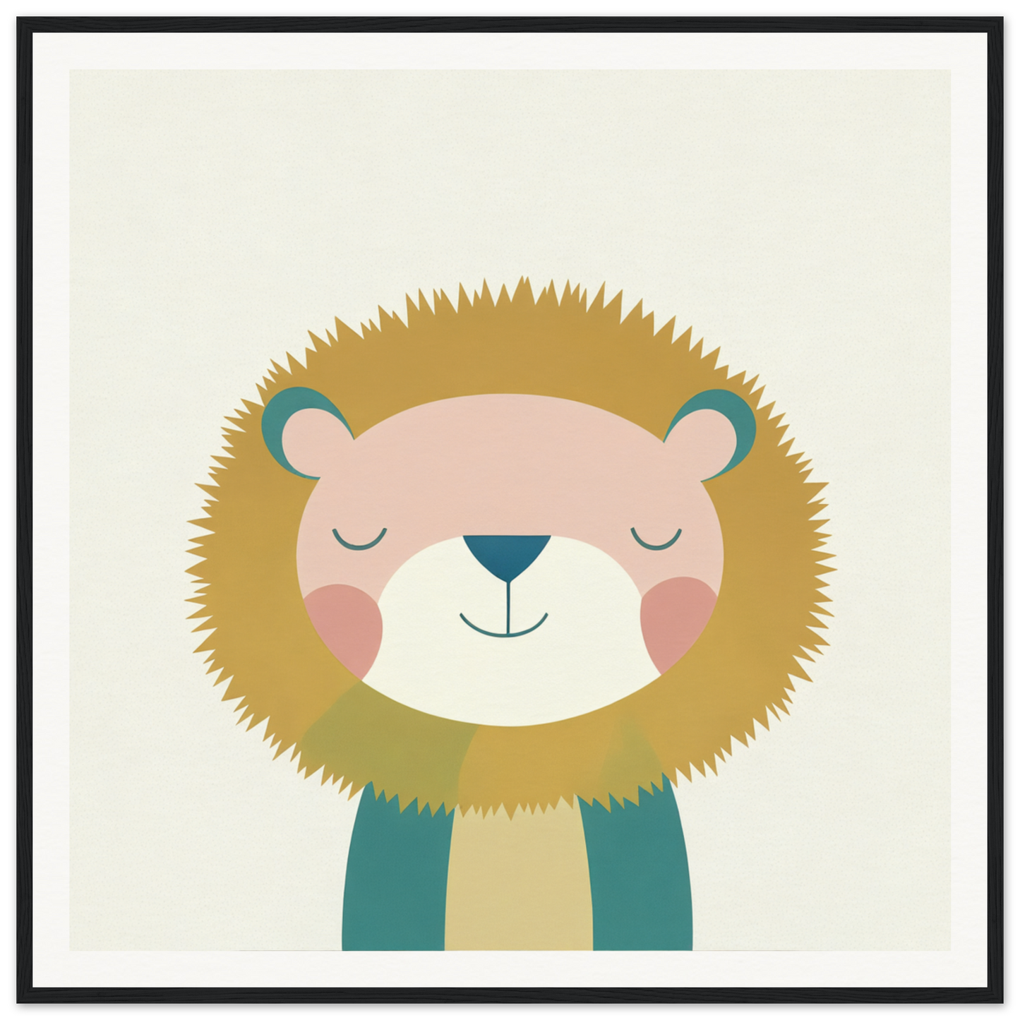 Cute cartoon lion with closed eyes and a smile for Zen Lion Whispers product