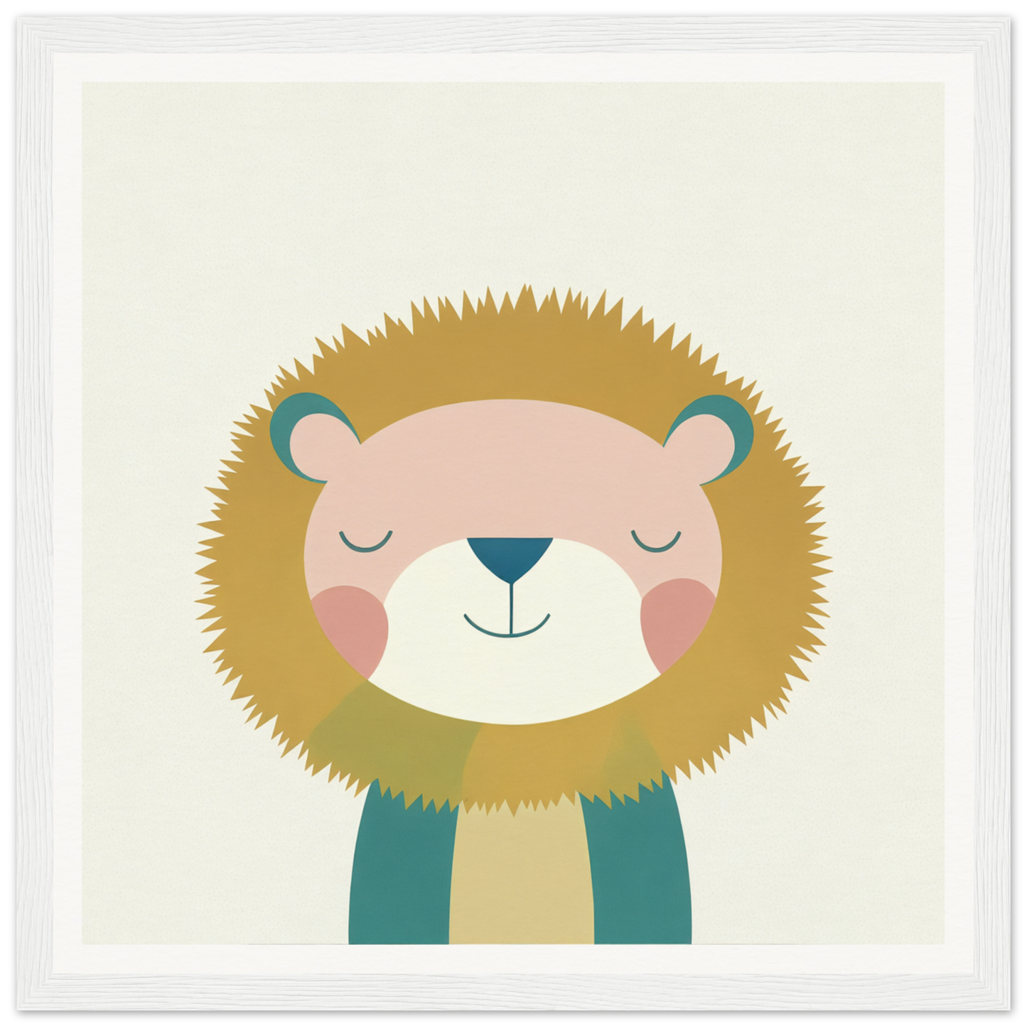 Cute cartoon lion with closed eyes and a teal scarf from Zen Lion Whispers