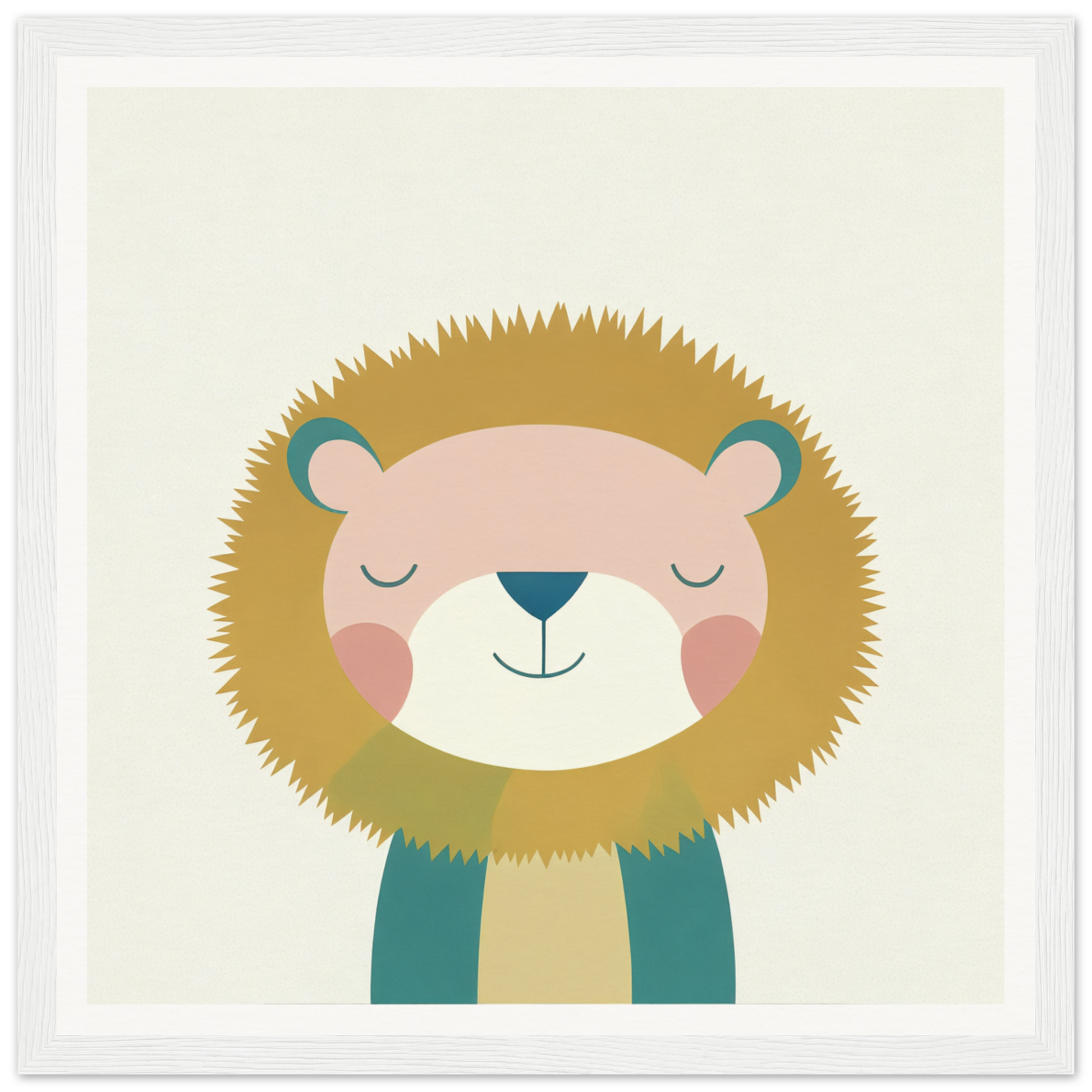 Cute cartoon lion with closed eyes and a teal scarf from Zen Lion Whispers