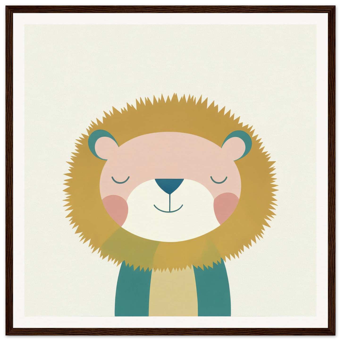 Adorable Cute Cartoon Lion with Closed Eyes and Teal Scarf for Zen Lion Whispers