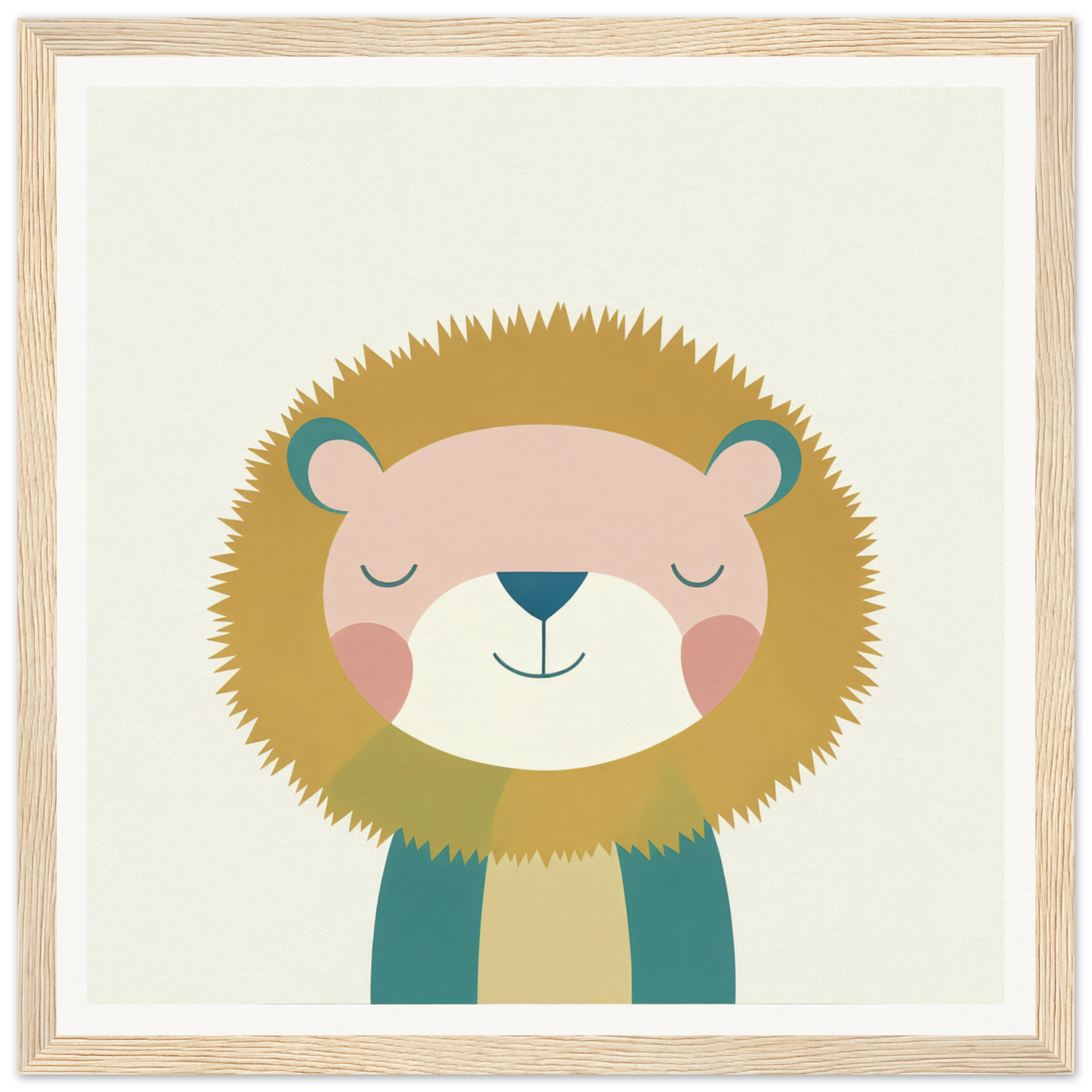 Cute cartoon lion with teal scarf embodies Zen Lion Whispers and tranquility