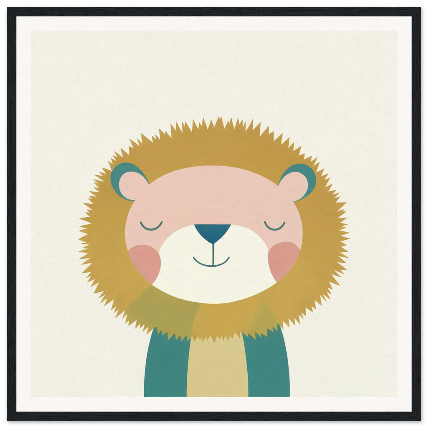 Cute cartoon lion with a teal scarf, embodying Zen Lion Whispers and tranquility