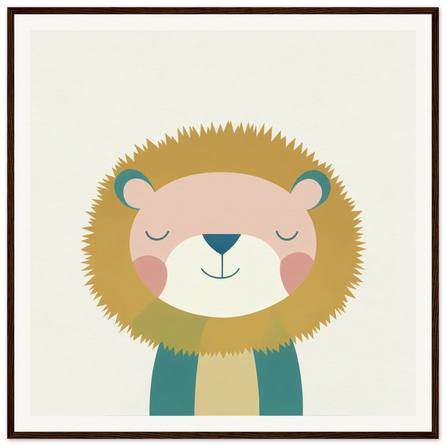 Cute cartoon lion with closed eyes and a gentle smile from Zen Lion Whispers