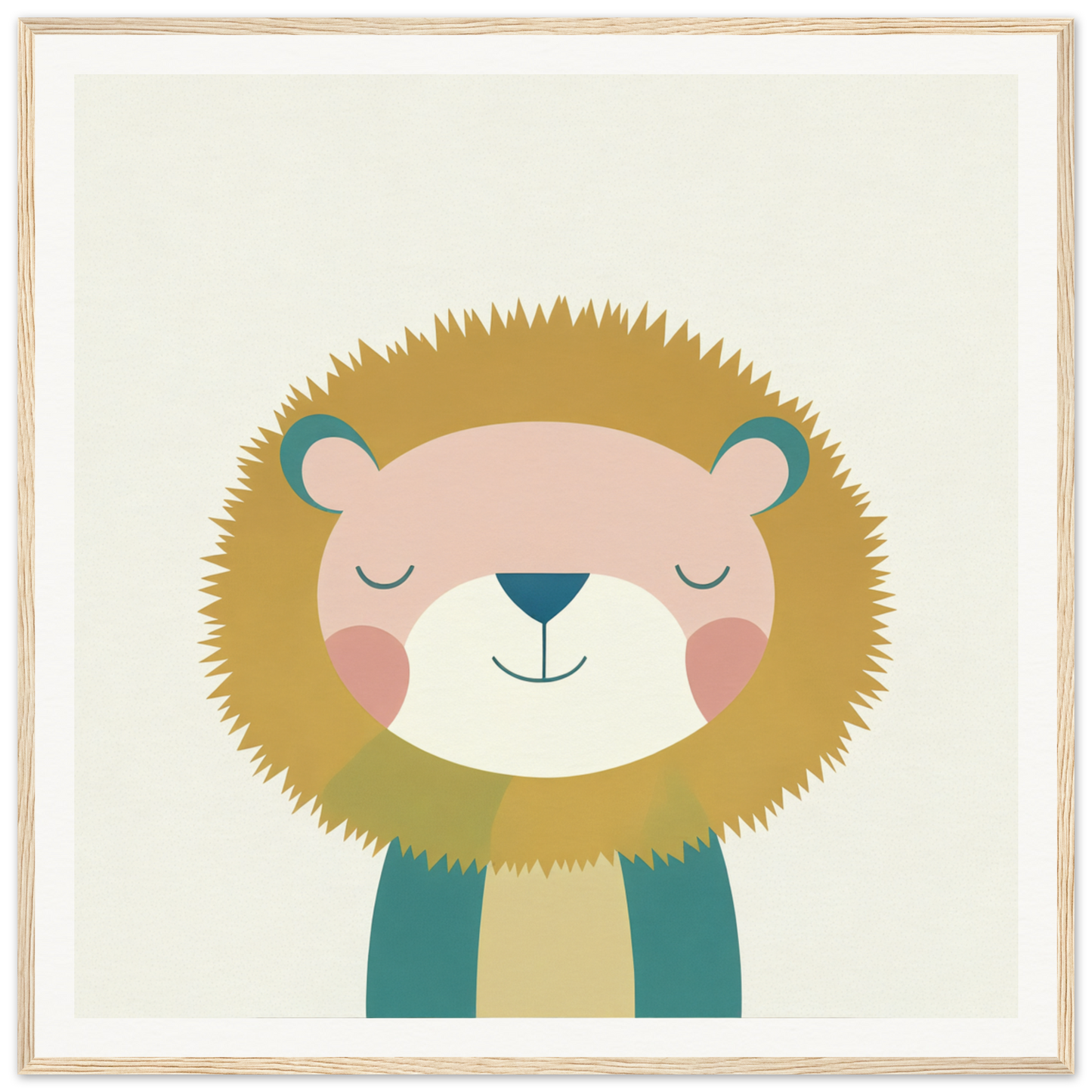 Cute cartoon lion with closed eyes and a teal scarf from Zen Lion Whispers