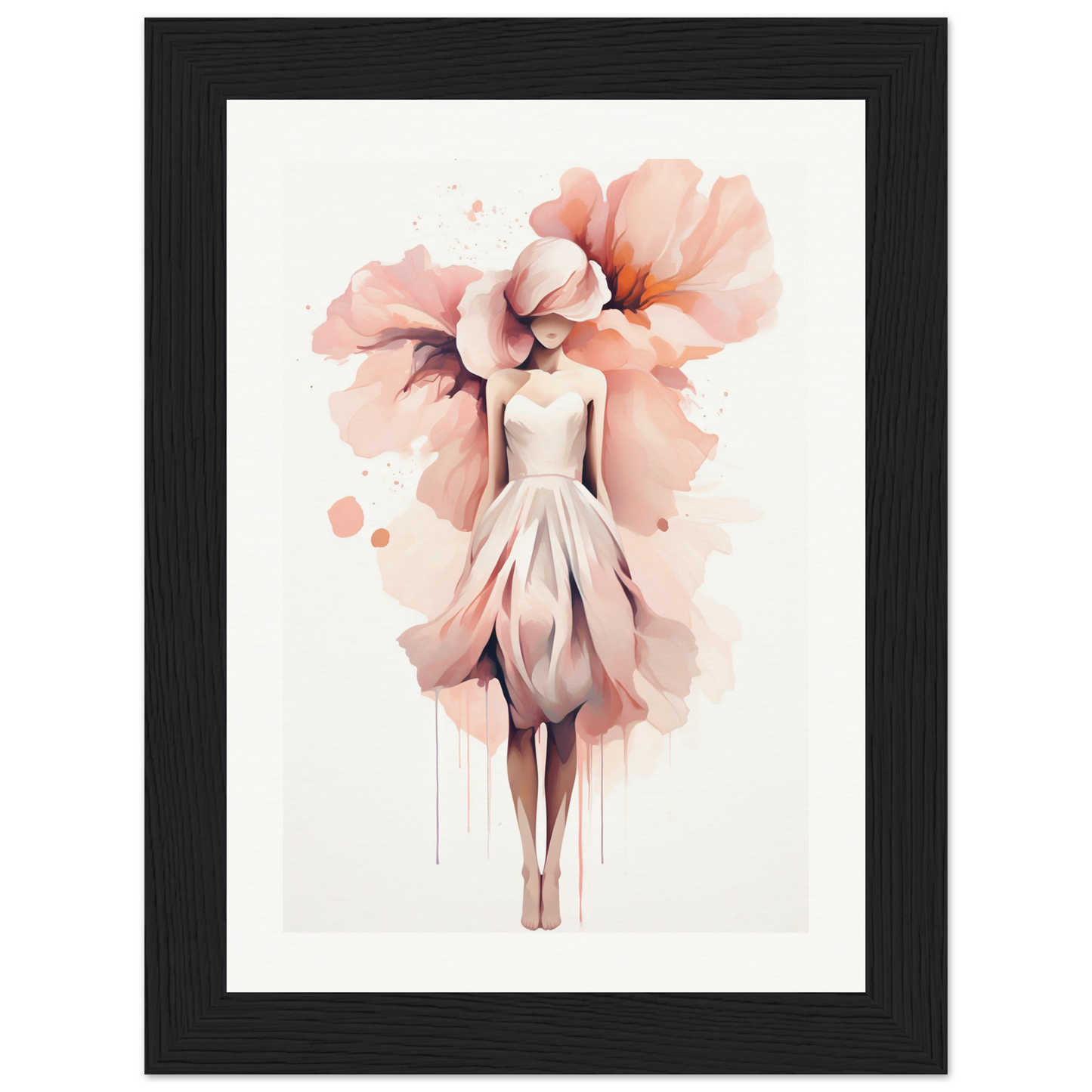 A framed print of a woman with a flower in her hair