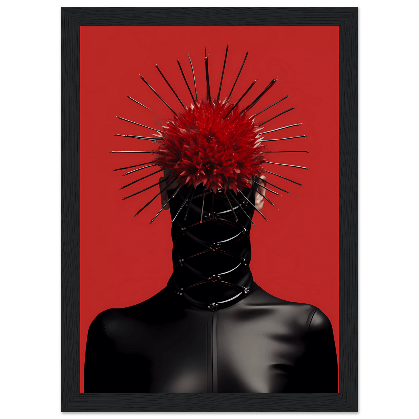 A framed print of a woman with spikes on her head