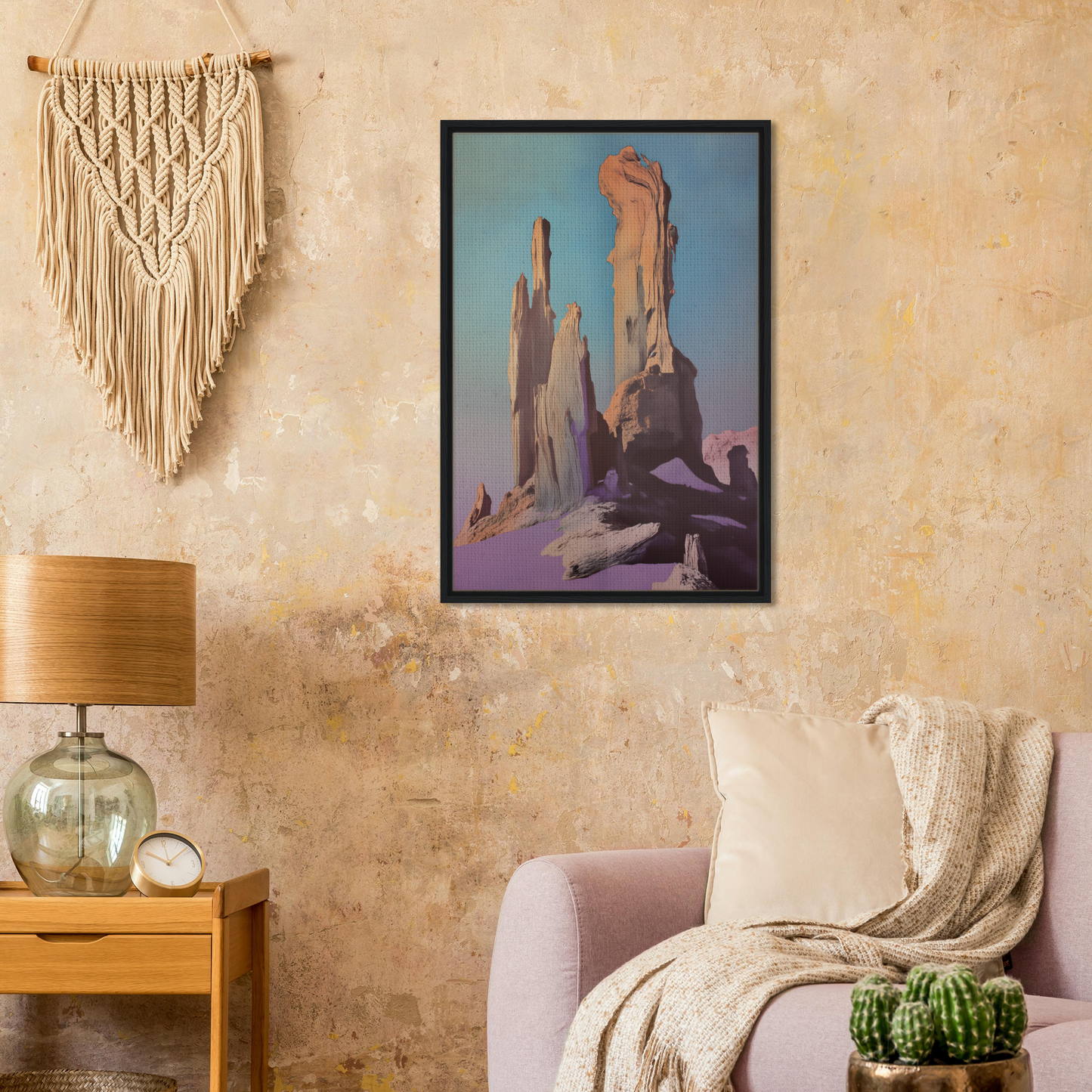 Framed canvas print of desert rock formations in Geological Dream Quest