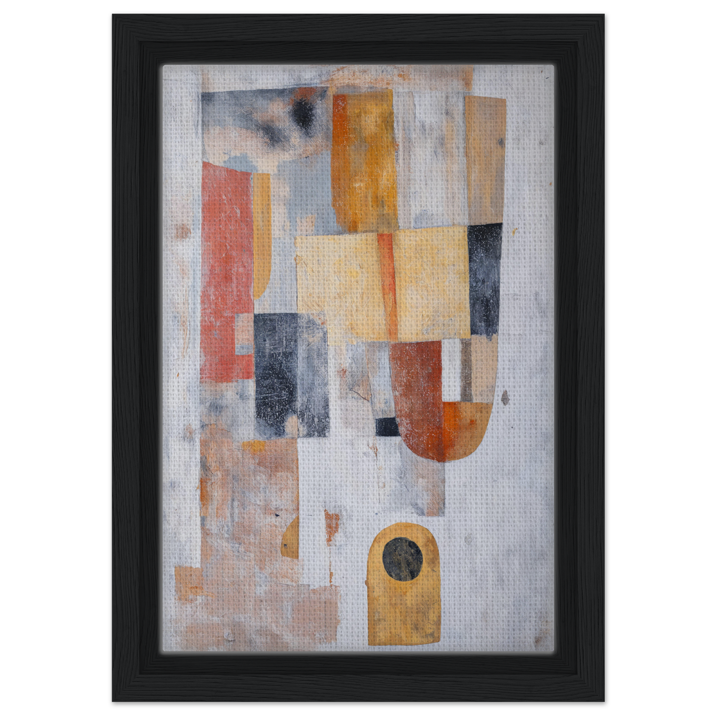 Abstract painting with geometric shapes in muted earthy tones for Geometric Reverie Saga