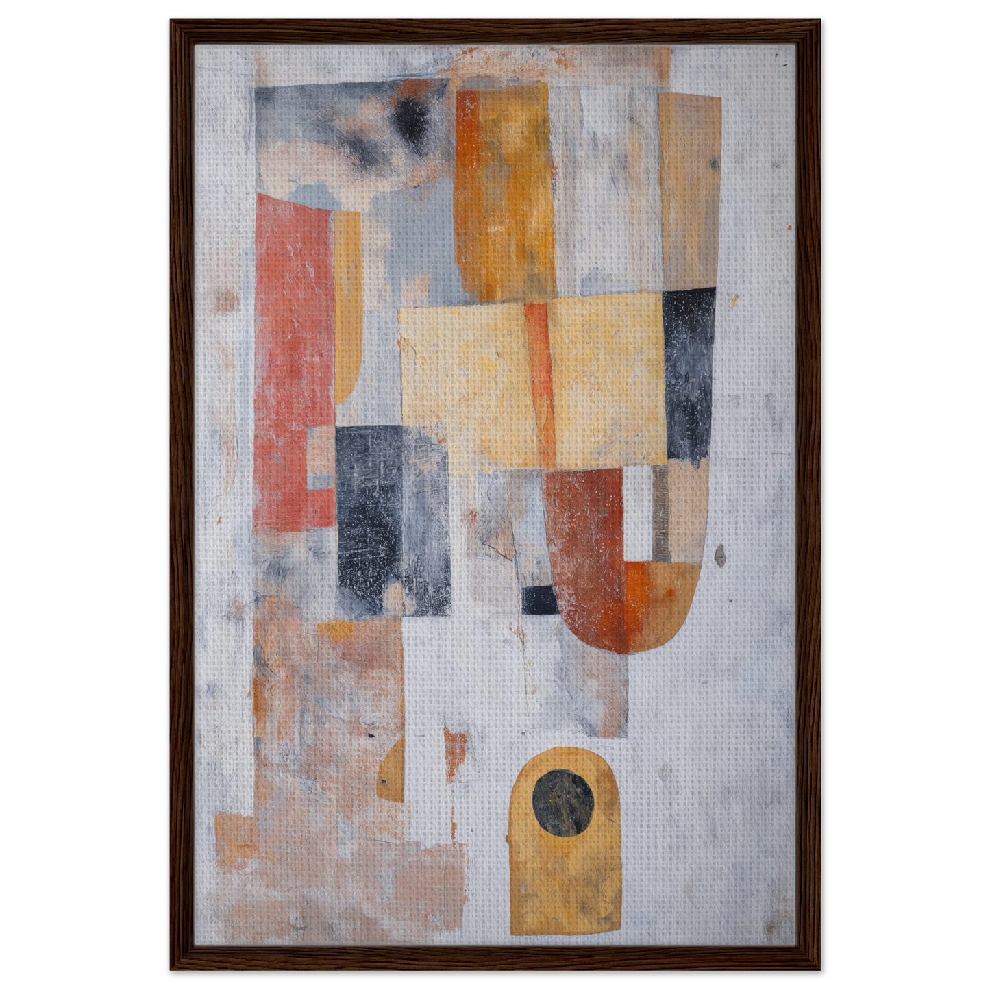Abstract painting with geometric shapes in muted colors featured in Geometric Reverie Saga