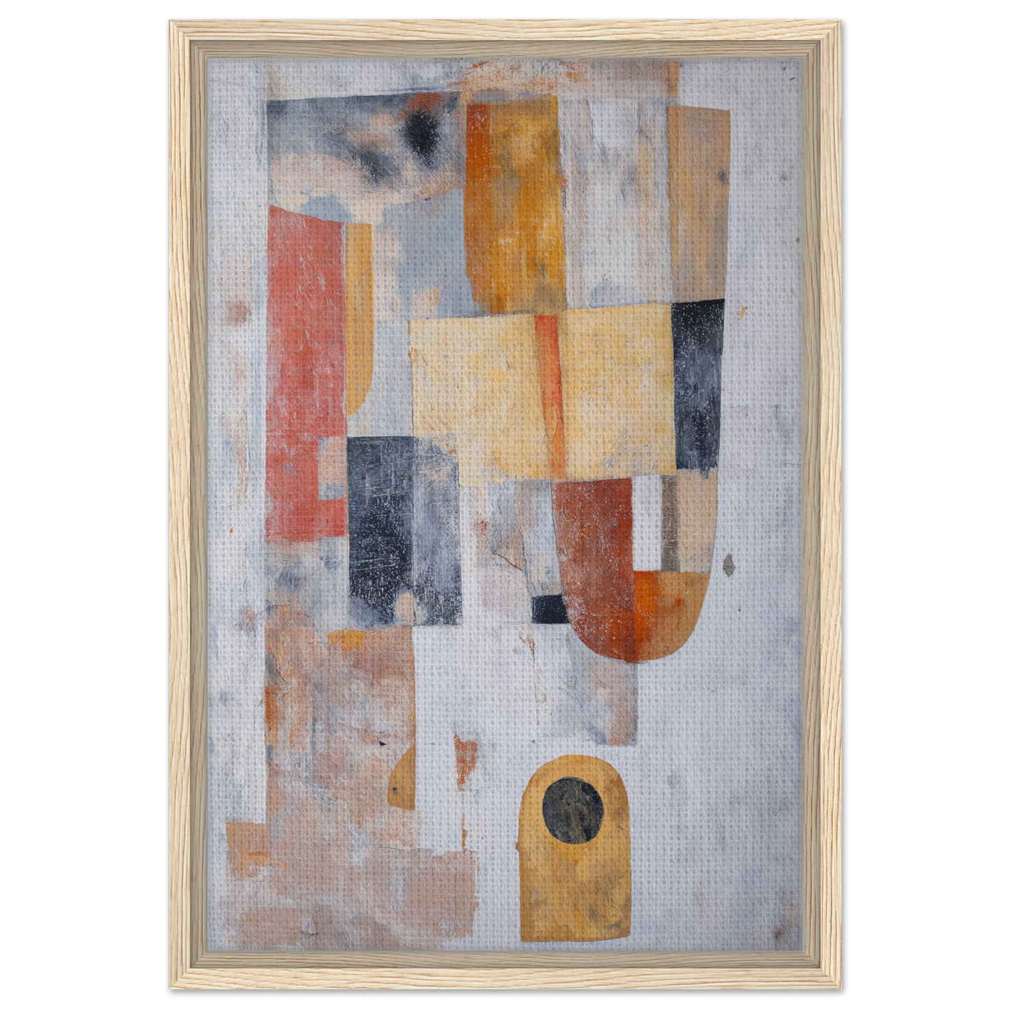 Abstract painting of geometric shapes in earthy tones for Geometric Reverie Saga framed canvas print