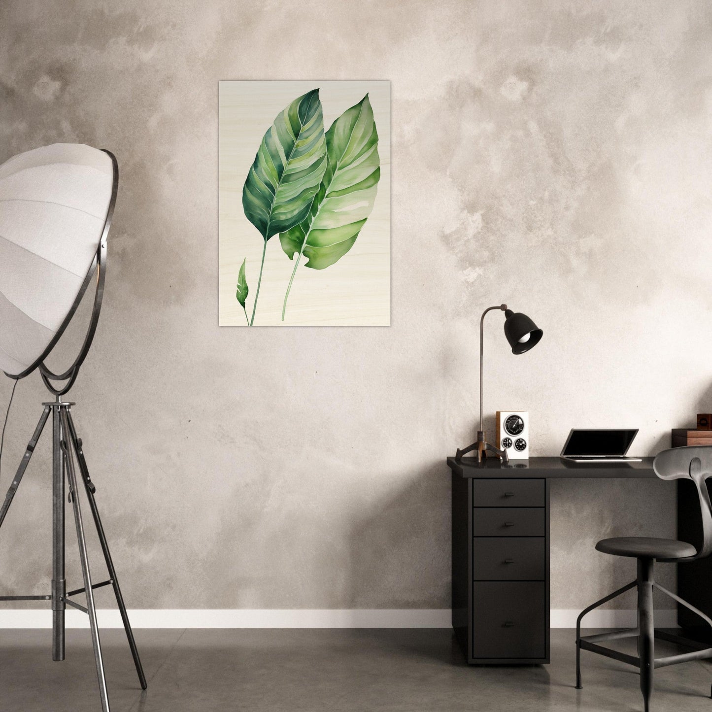A green leaf on a wall in an office