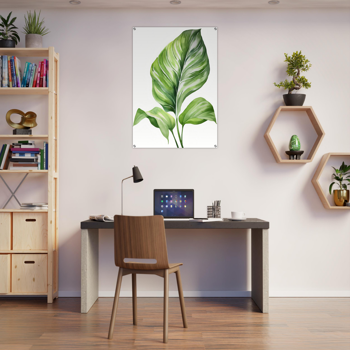 A green leaf on a white background wall mural