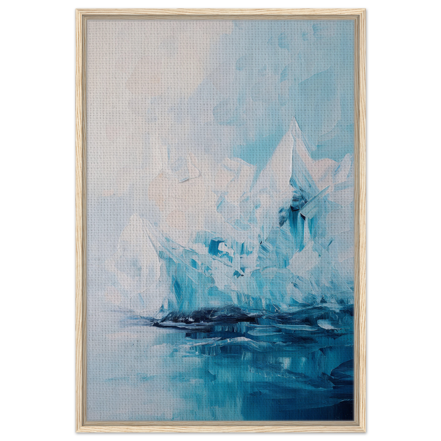 Abstract painting of an iceberg in blue and white, featured in Iceberg Elegy room decor