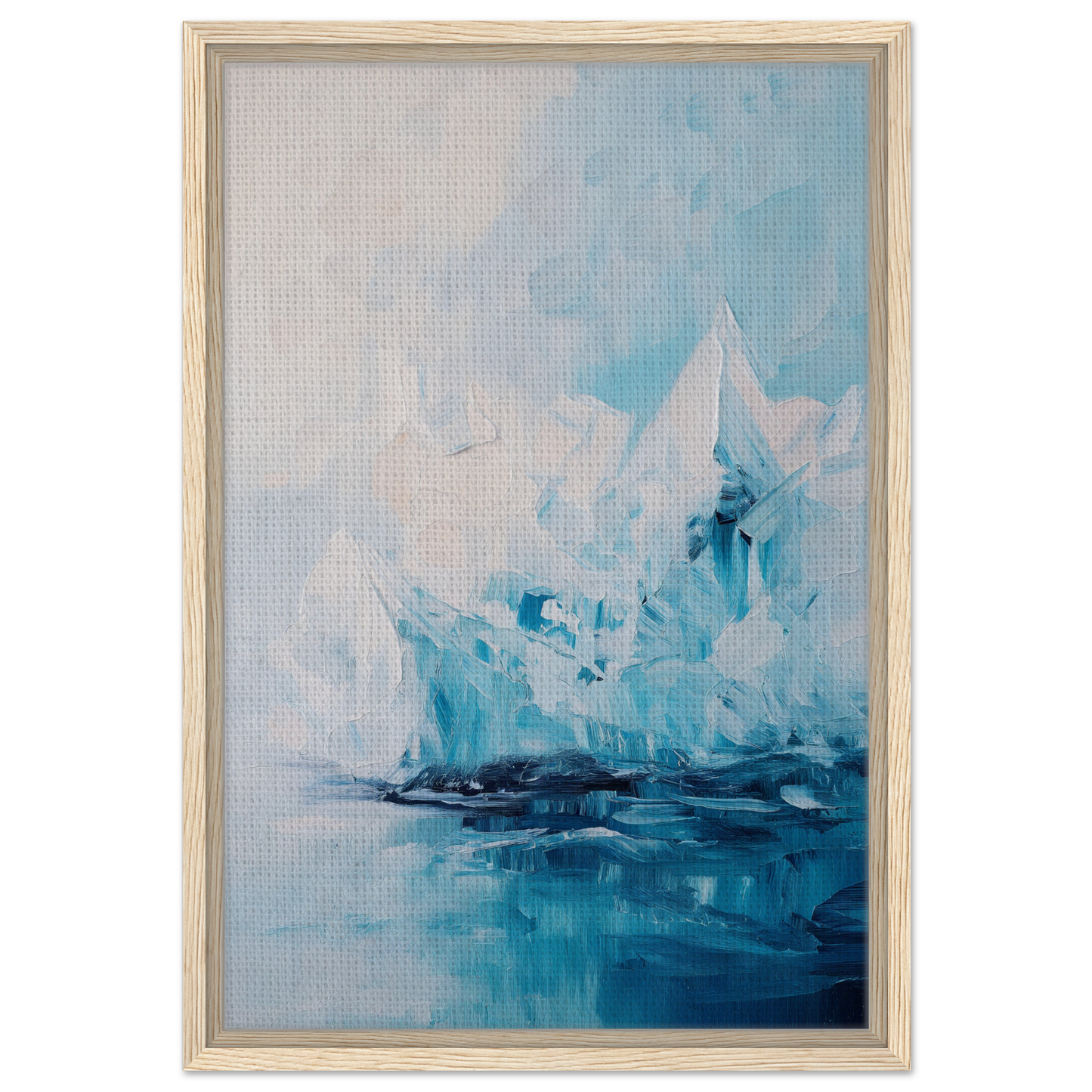 Abstract painting of an icy landscape in blue and white for Iceberg Elegy room decor