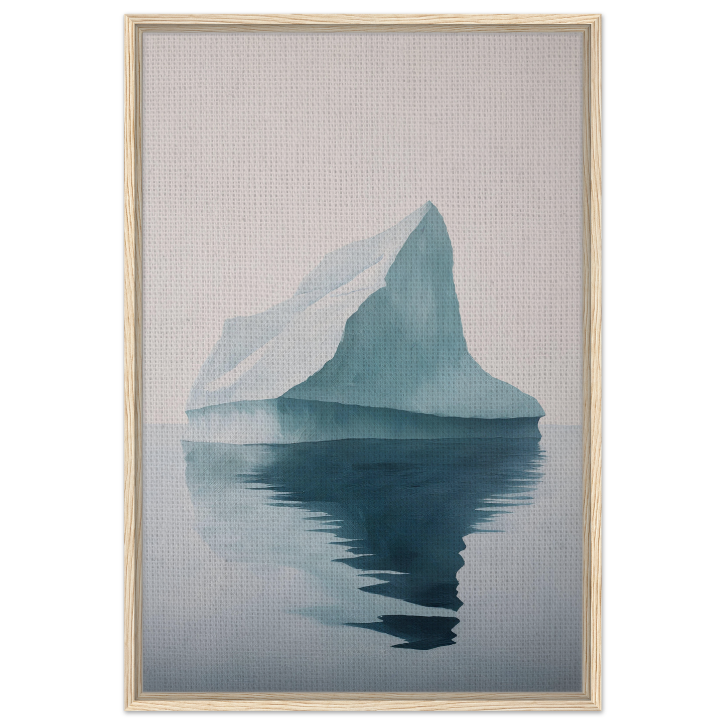 Iceberg Epiphanies Framed Canvas Print showcasing a distinctive peak reflected in calm water