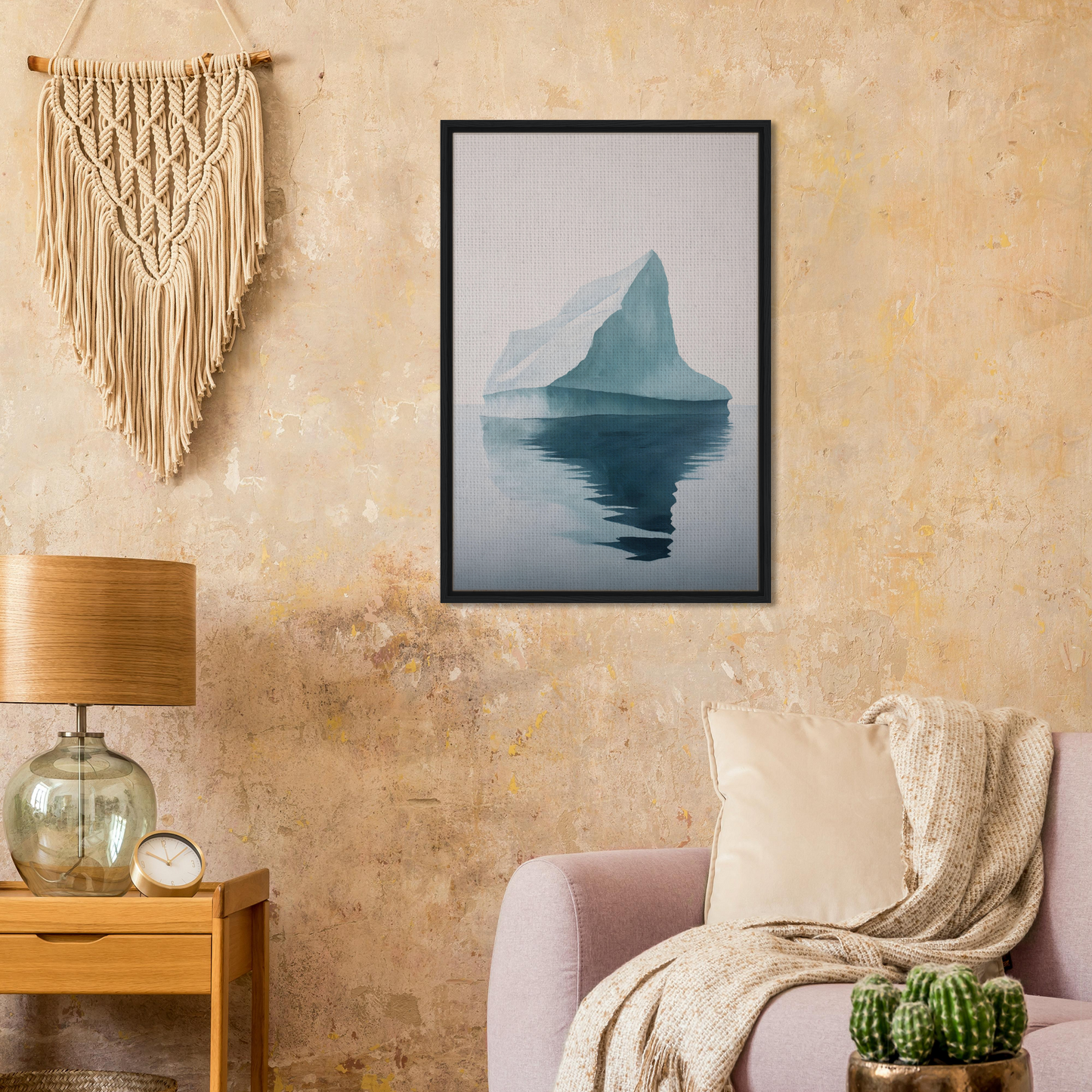 Framed print of a tranquil iceberg reflection for stylish Iceberg Epiphanies room decor