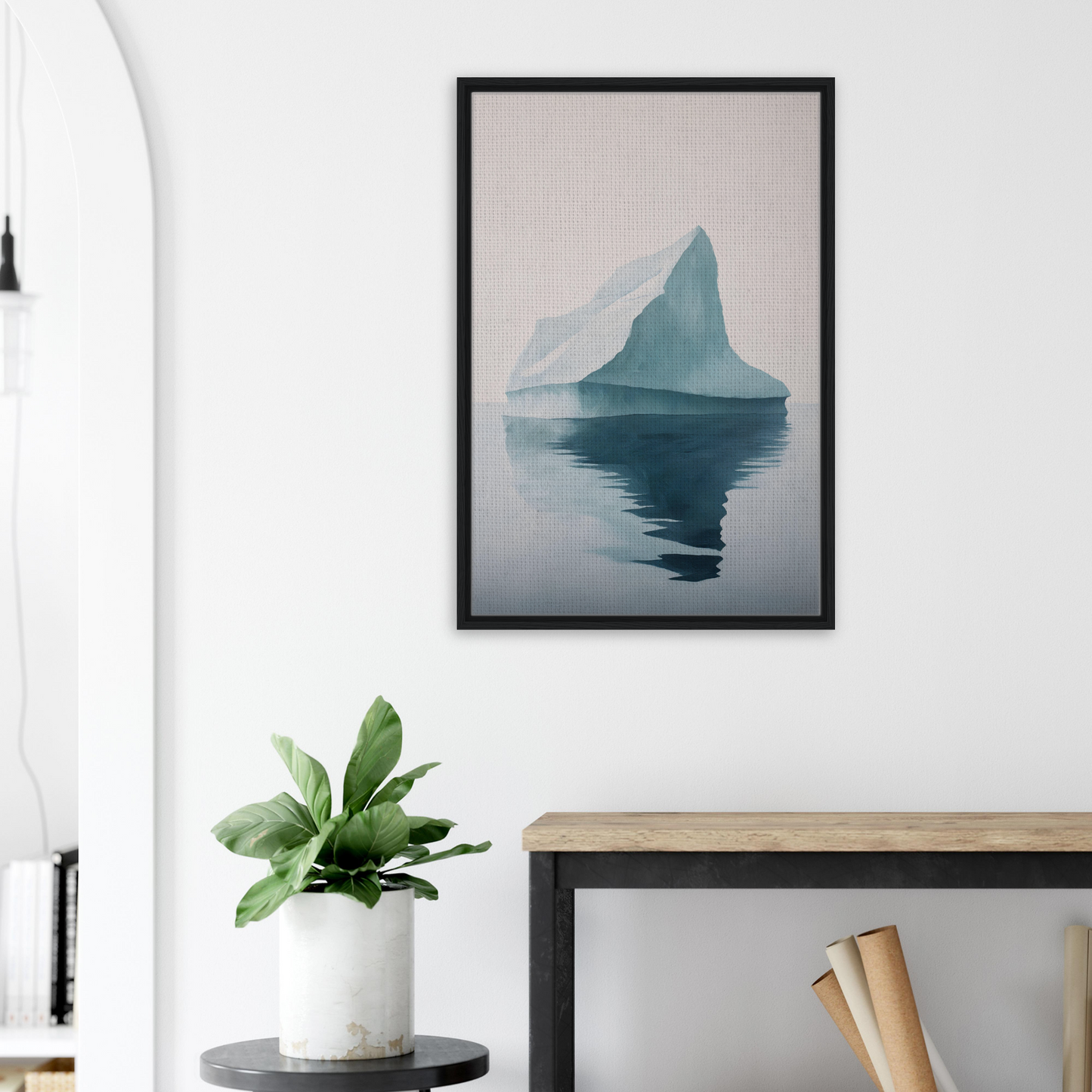 Framed Iceberg Epiphanies artwork reflecting a solitary iceberg for stylish room decor