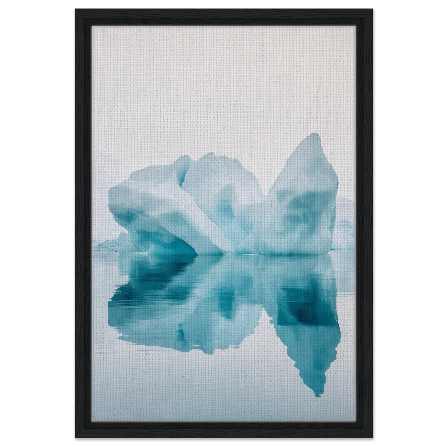 Watercolor-style painting of an iceberg reflected in calm water for Iceberg’s Silent Poem framed canvas wall