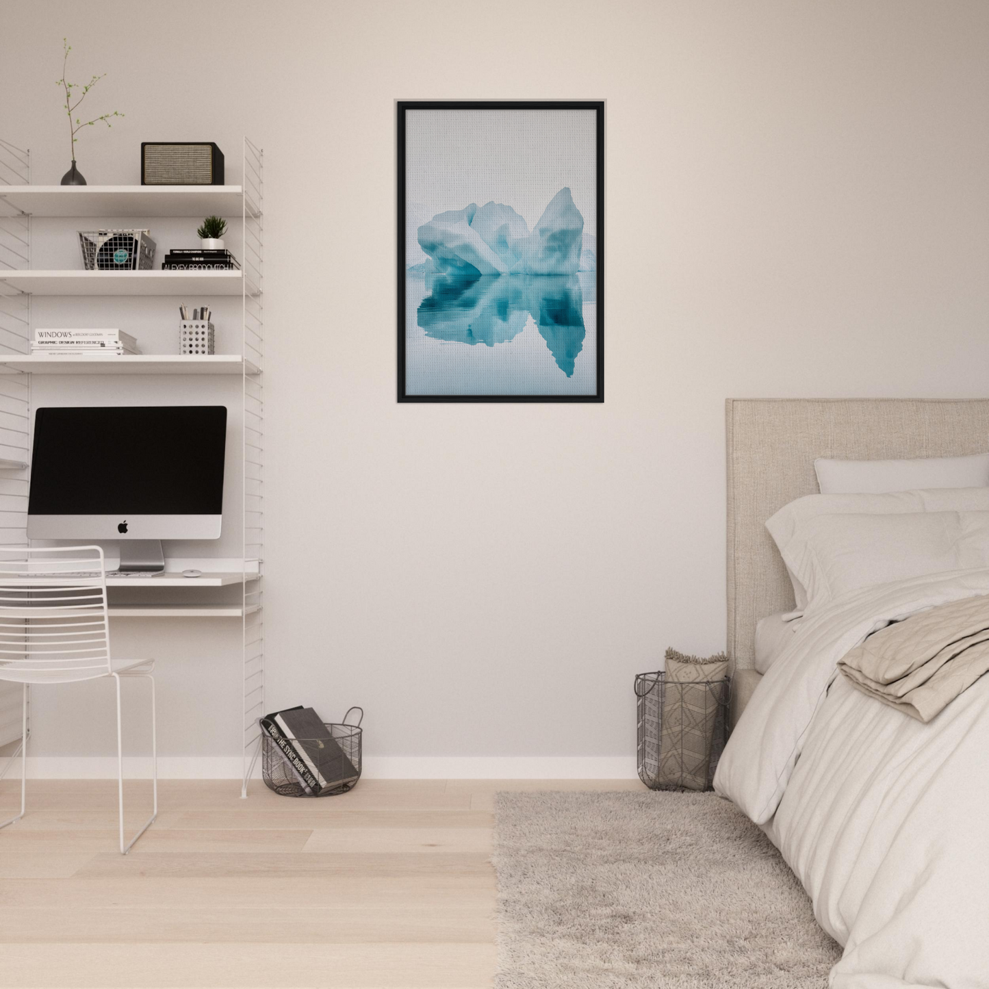 Framed abstract artwork in blue and white, perfect for Iceberg’s Silent Poem room decor
