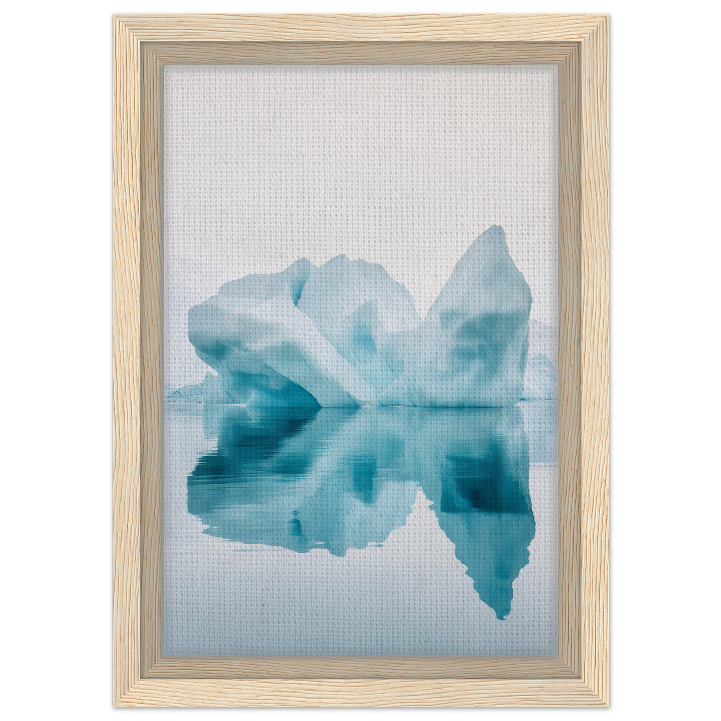 Framed canvas print of Iceberg’s Silent Poem depicting a blue iceberg reflection in water