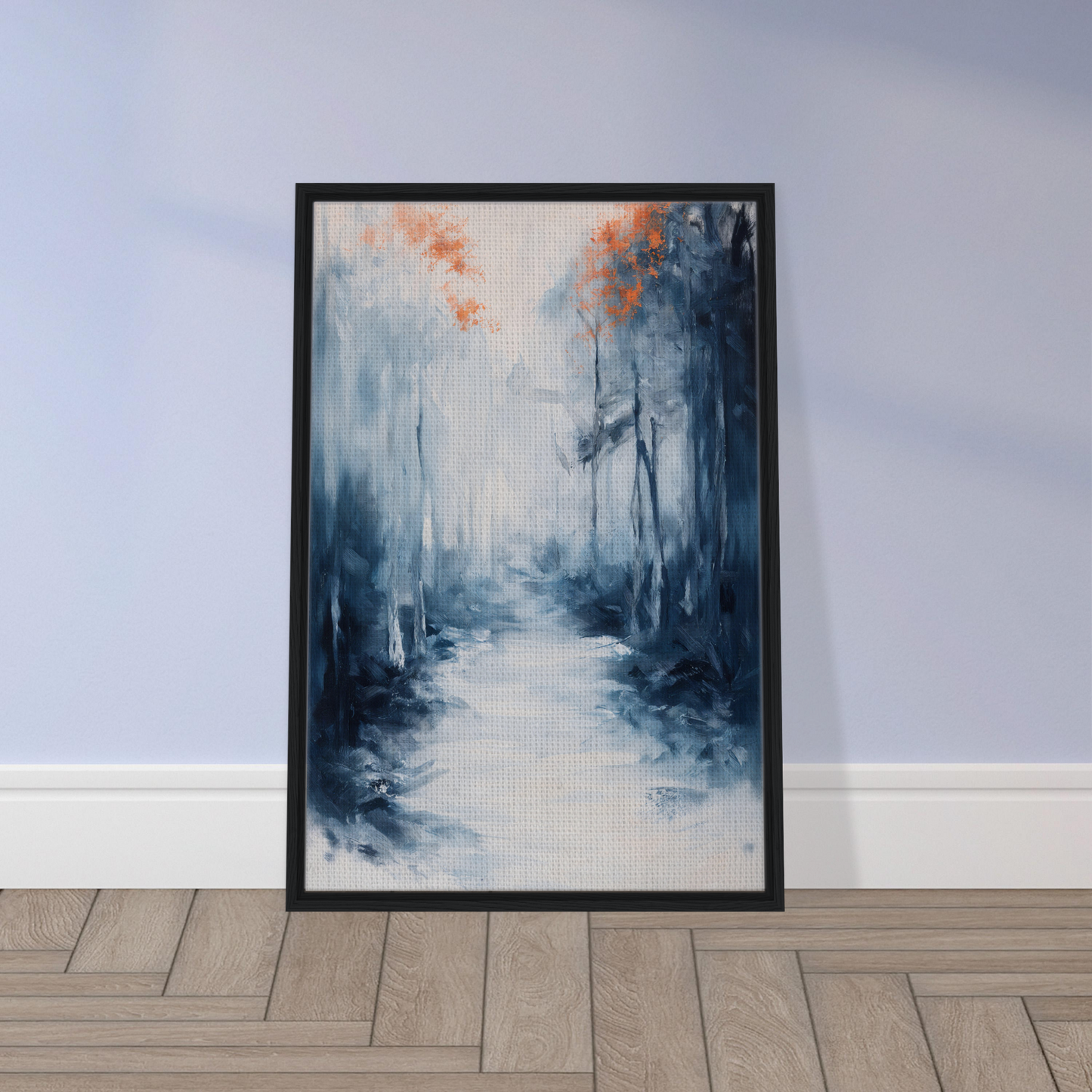 Framed canvas print of Journey Kaleidoscope Dawn featuring a misty forest path