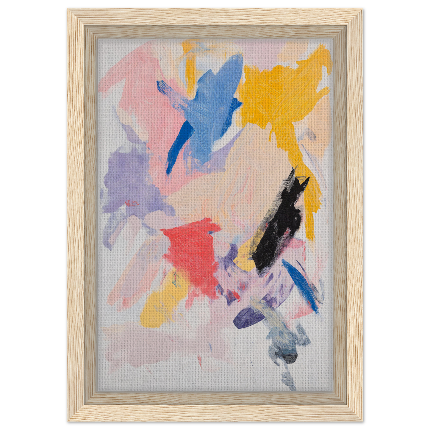 Abstract painting of Joy’s Chromatic Fugue in a wooden frame, perfect for home decor