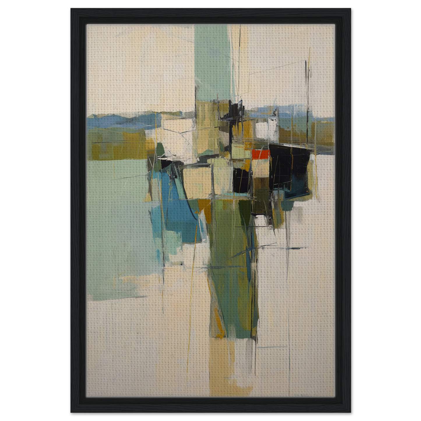 Abstract painting of geometric shapes in muted colors for Kaleidoscope City Dreams decor
