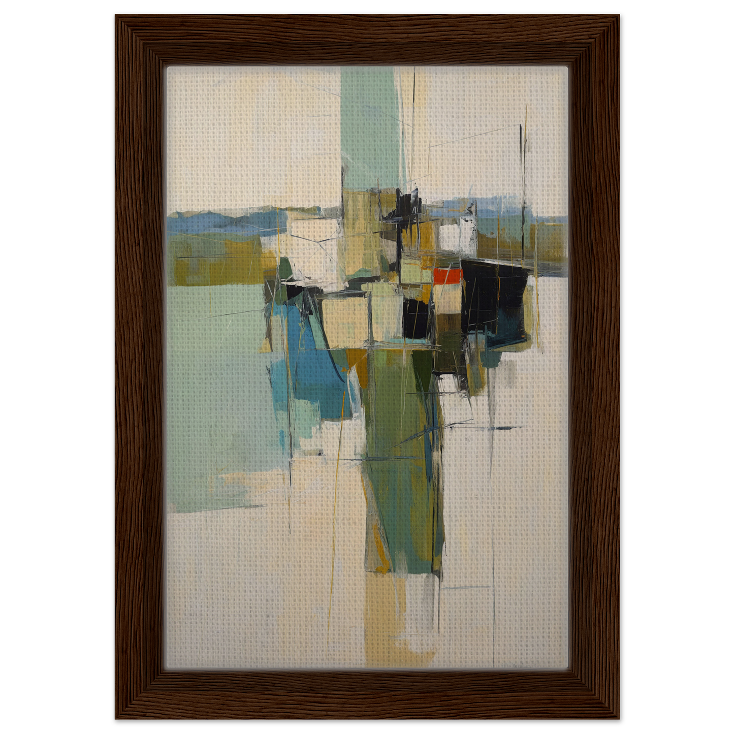 Abstract painting with geometric shapes, muted colors, ideal for Kaleidoscope City Dreams decor