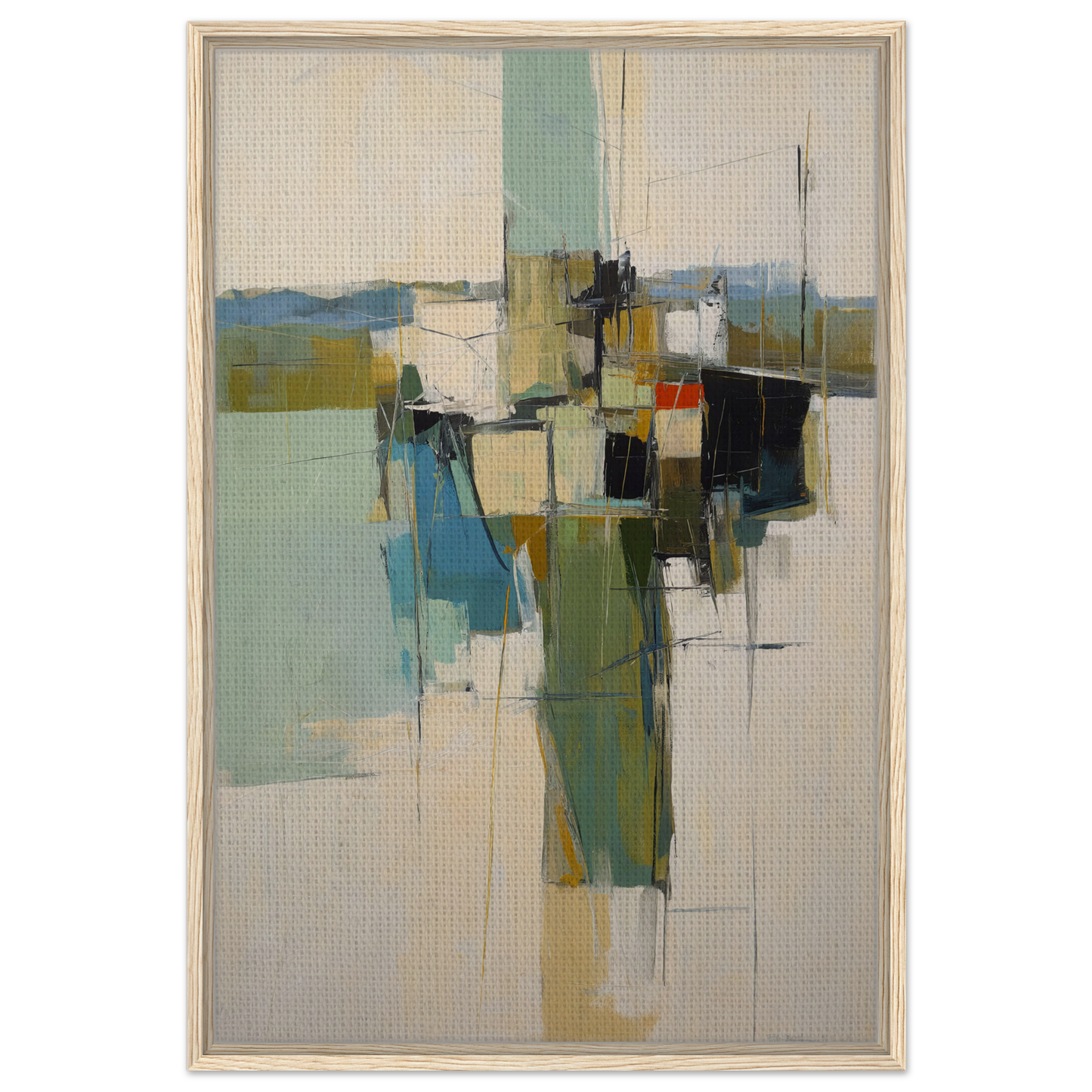 Abstract painting of geometric shapes in muted colors for Kaleidoscope City Dreams framed canvas print