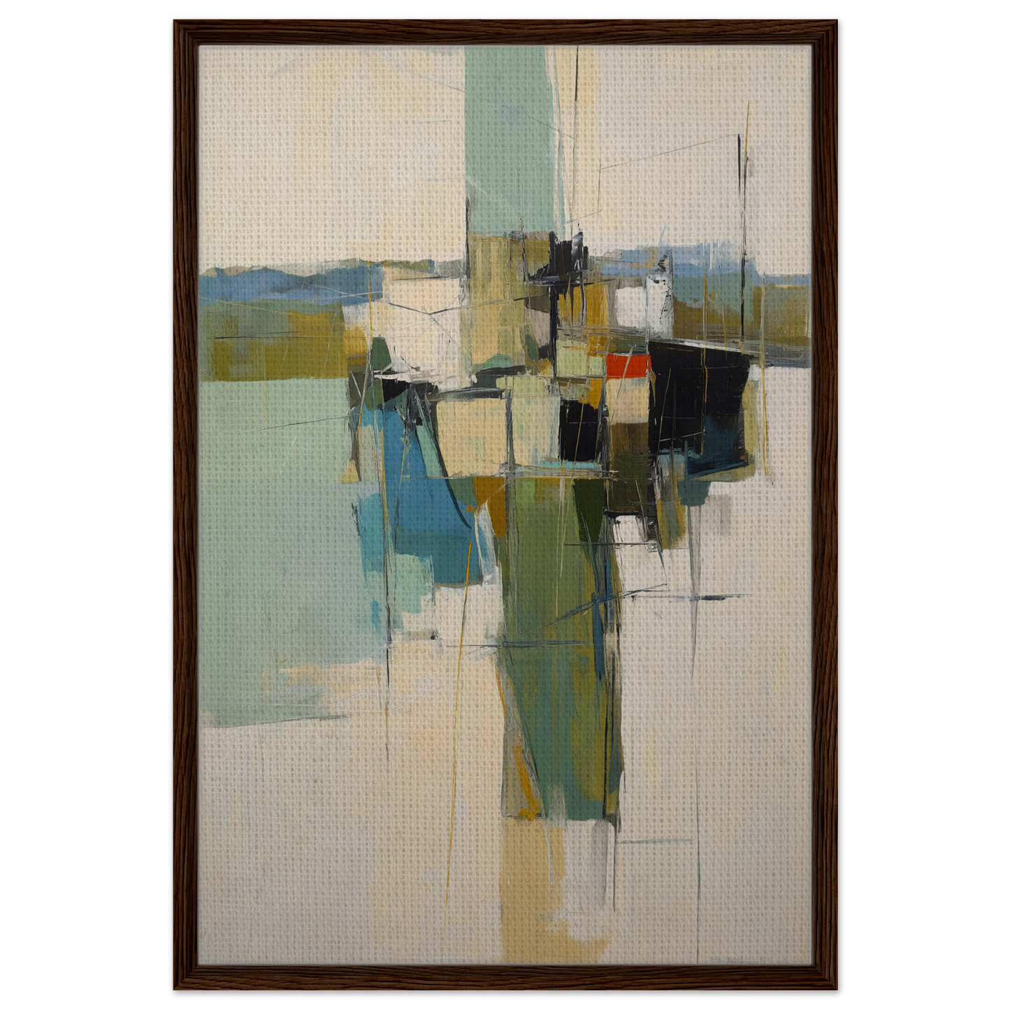 Abstract painting of geometric shapes in muted colors for Kaleidoscope City Dreams