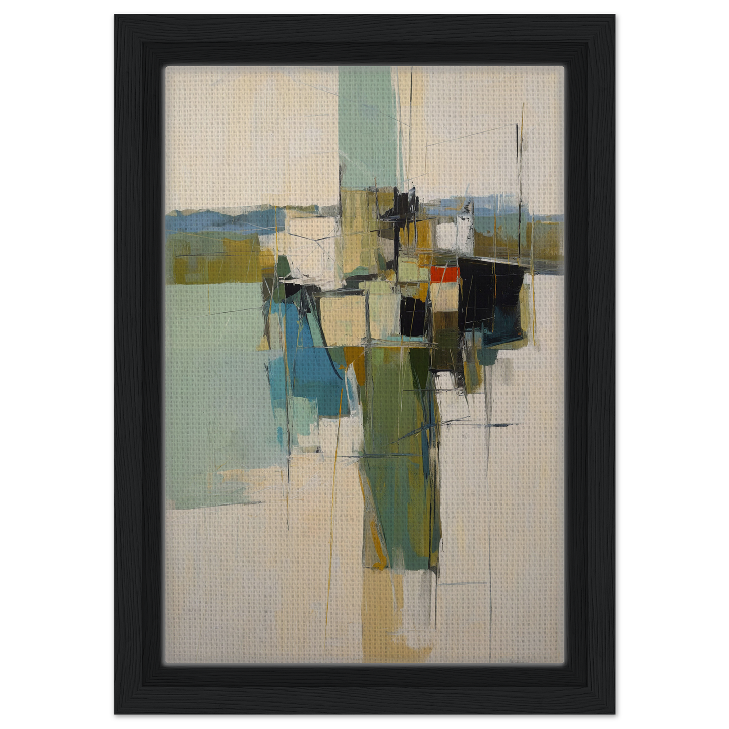 Abstract painting of geometric shapes in muted colors for Kaleidoscope City Dreams room decor