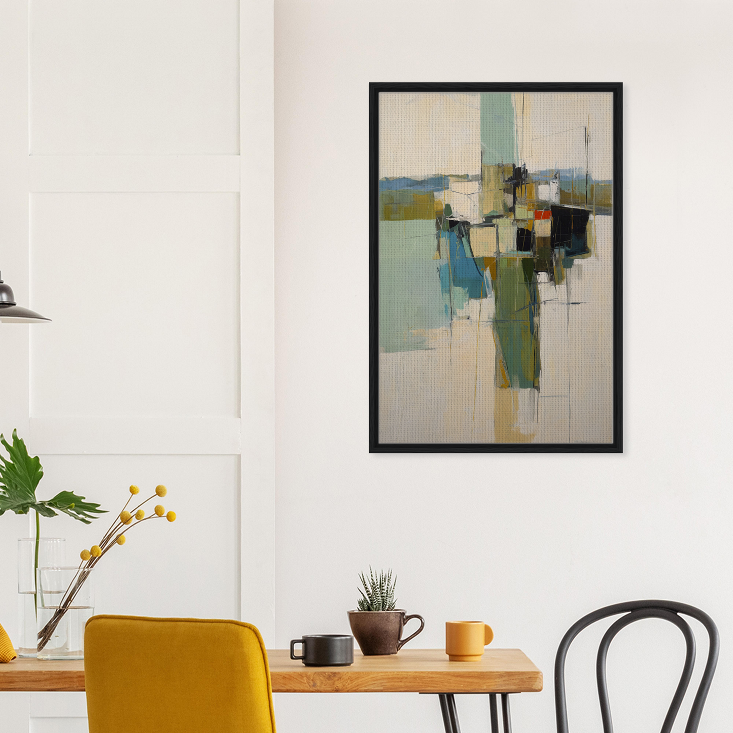 Abstract geometric painting in muted colors, Kaleidoscope City Dreams room decor