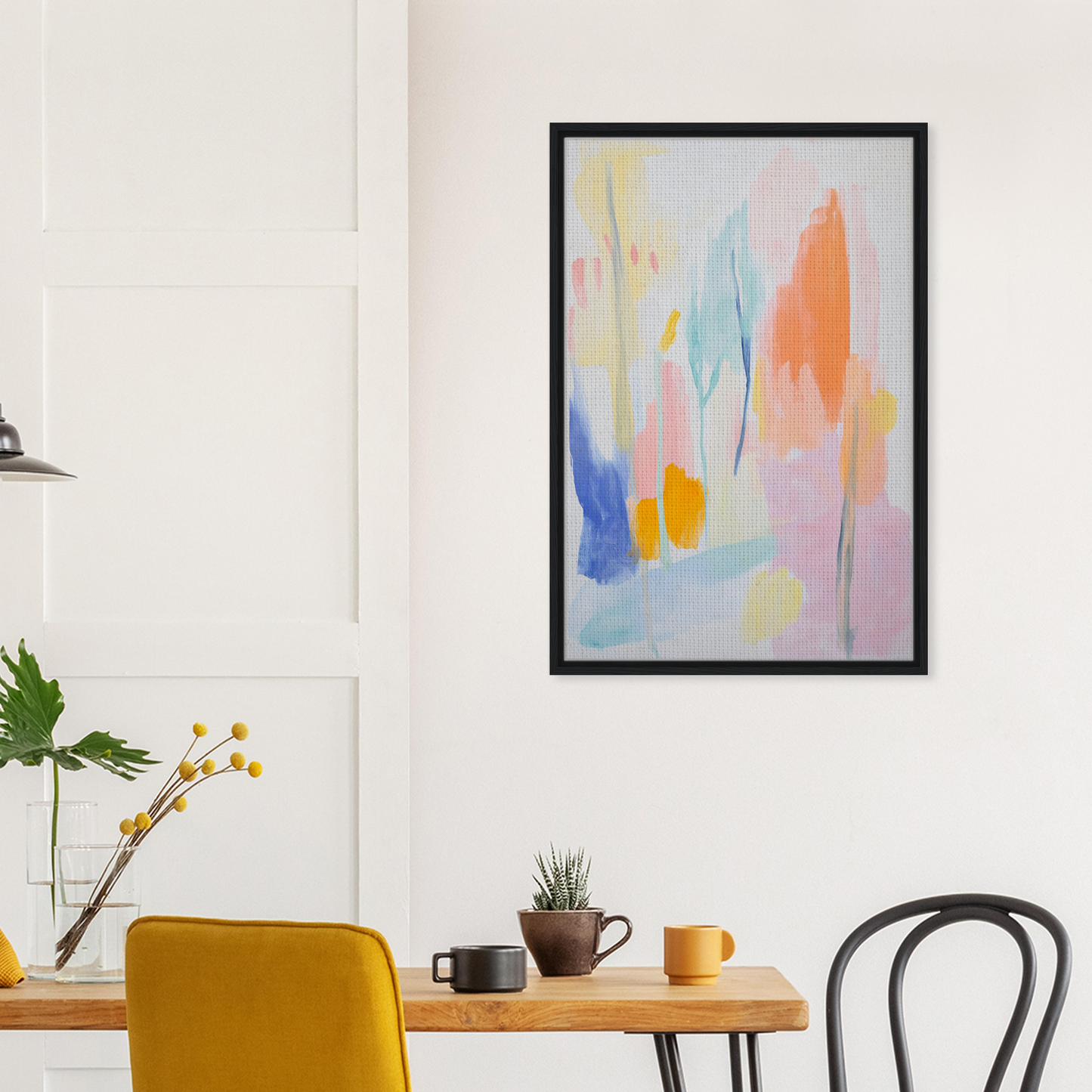 Abstract painting in soft pastels within a black frame for Kaleidoscope Reverie Breath