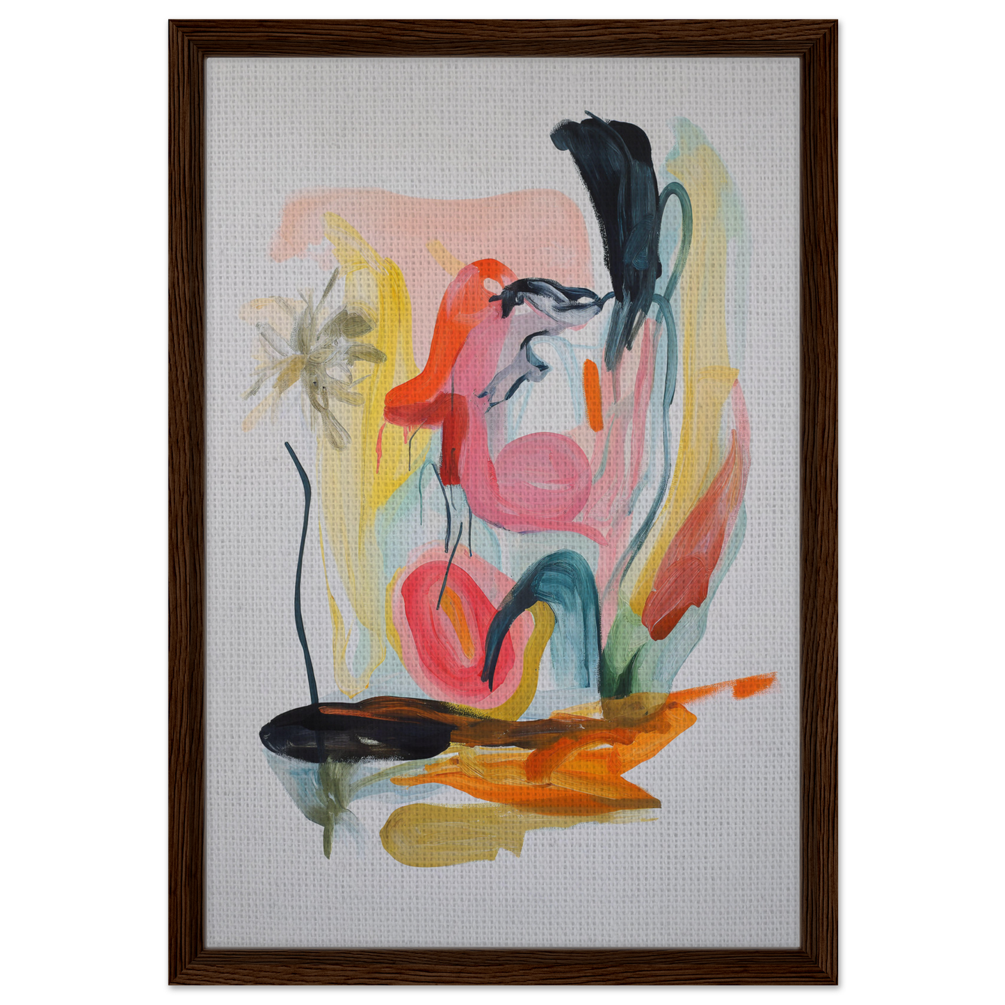 Abstract painting with colorful, fluid shapes in Kaleidoscope’s Thought Symphony room decor