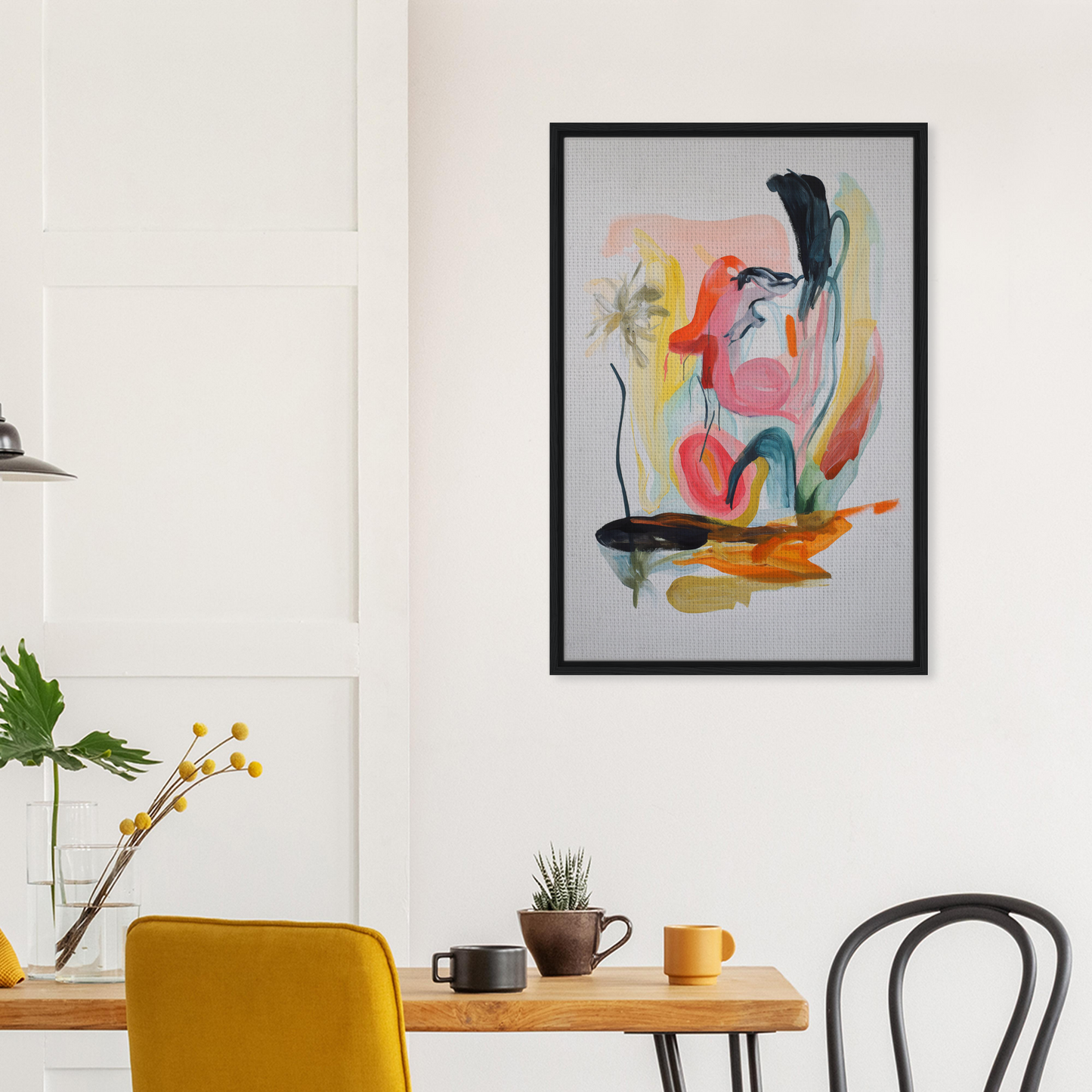 Abstract painting in black frame featuring colorful brushstrokes from Kaleidoscope’s Thought Symphony