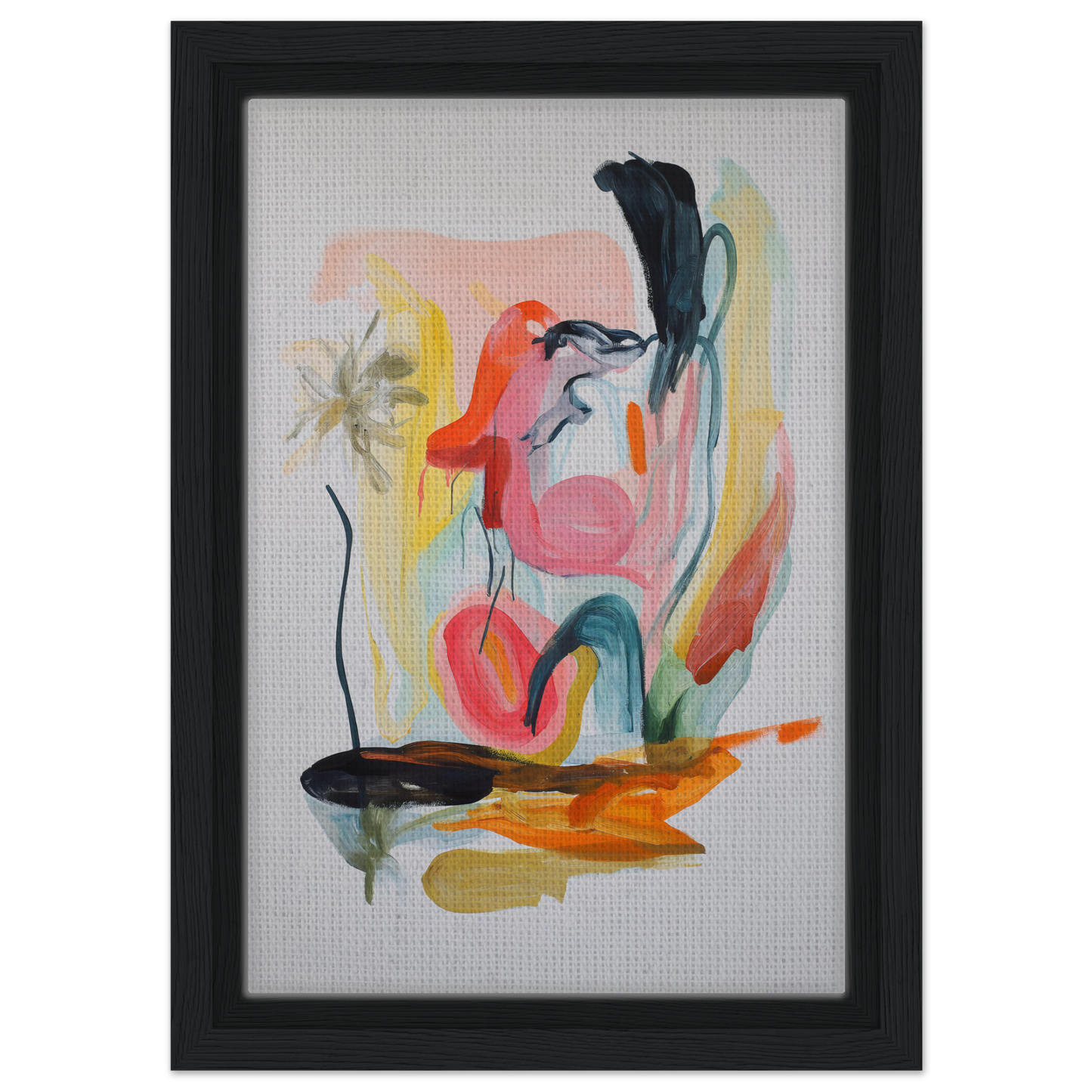 Abstract painting in black frame showcasing Kaleidoscope’s Thought Symphony design
