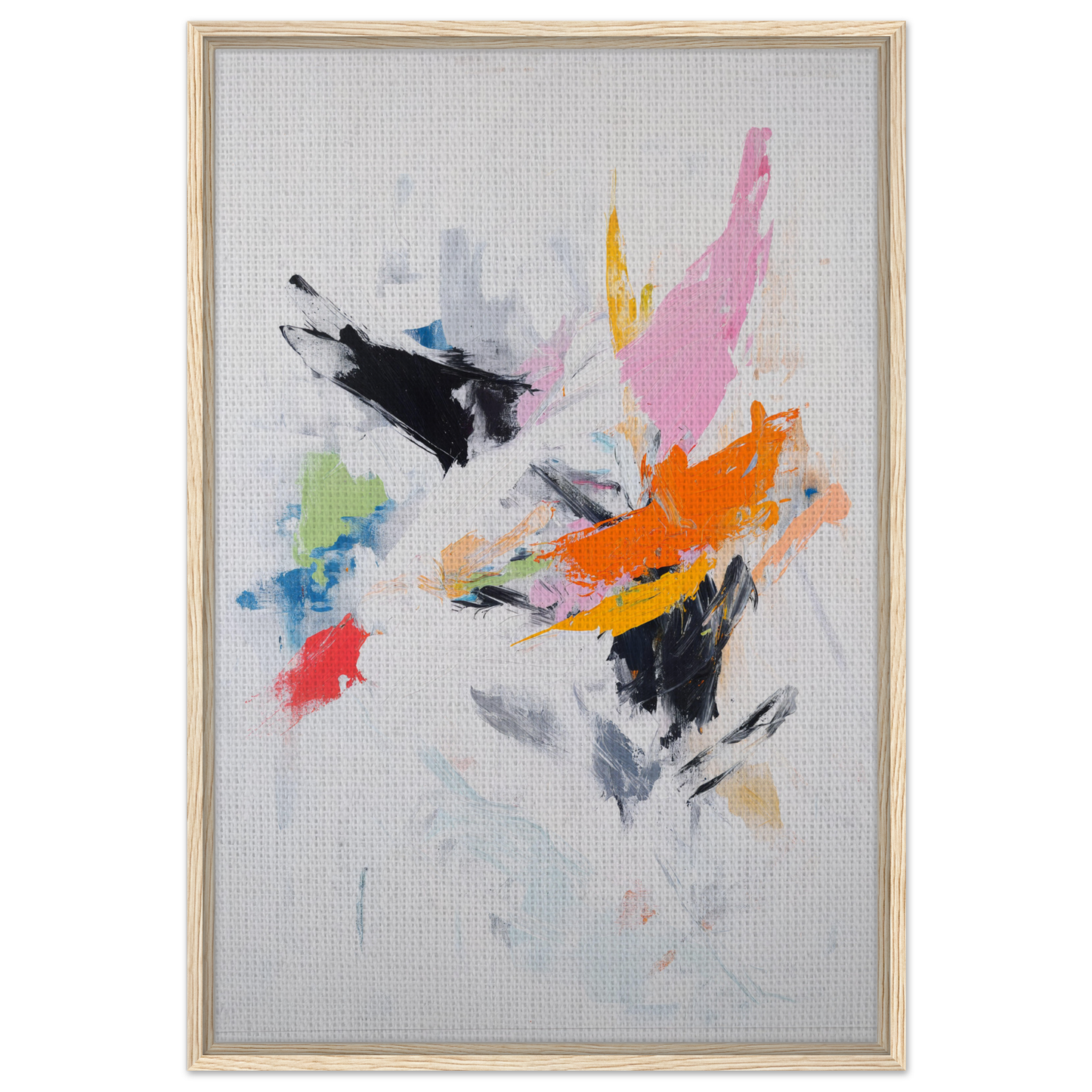 Abstract painting titled Kaleidoscopic Action Burst with vibrant splashes for room decor