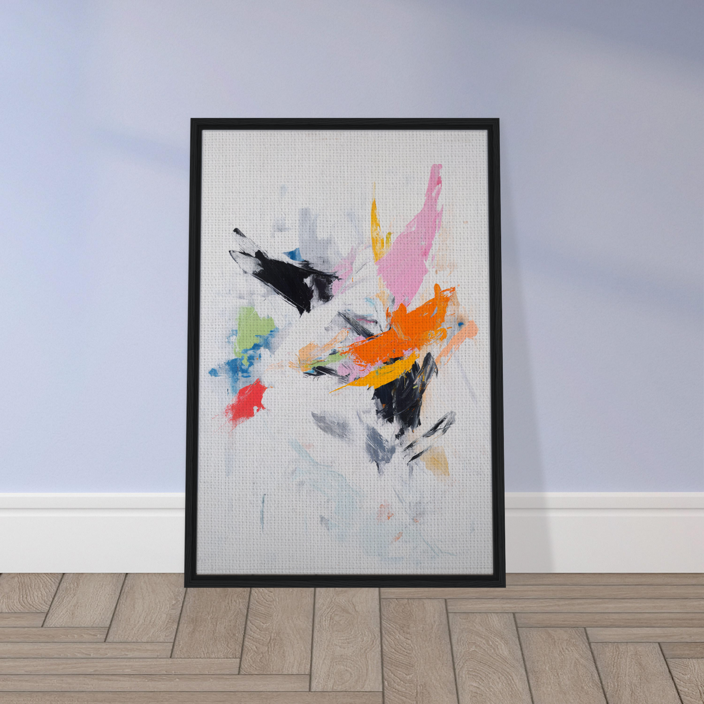 Framed abstract painting featuring Kaleidoscopic Action Burst for vibrant room decor