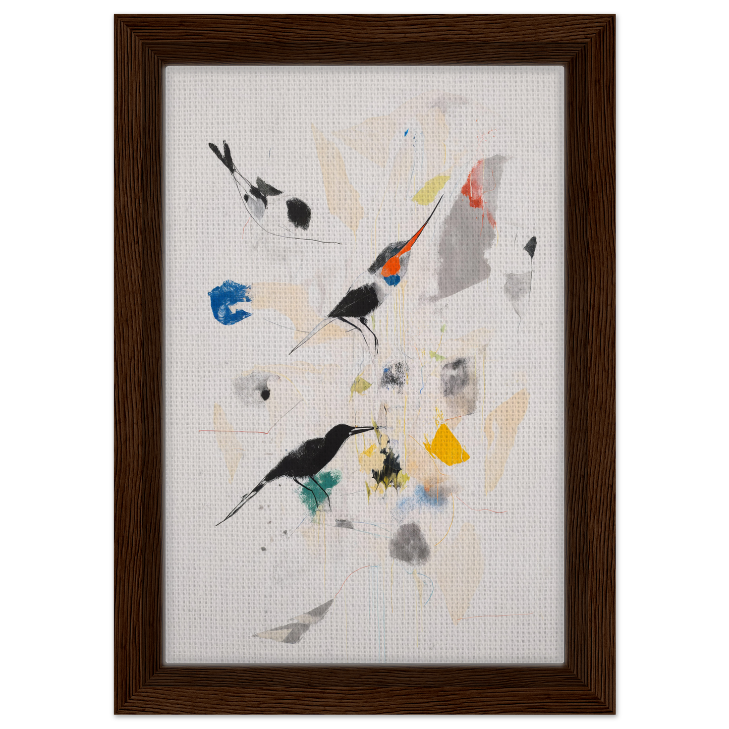 Abstract painting of bird-like shapes and geometric forms for Kaleidoscopic Flight Symphony room decor