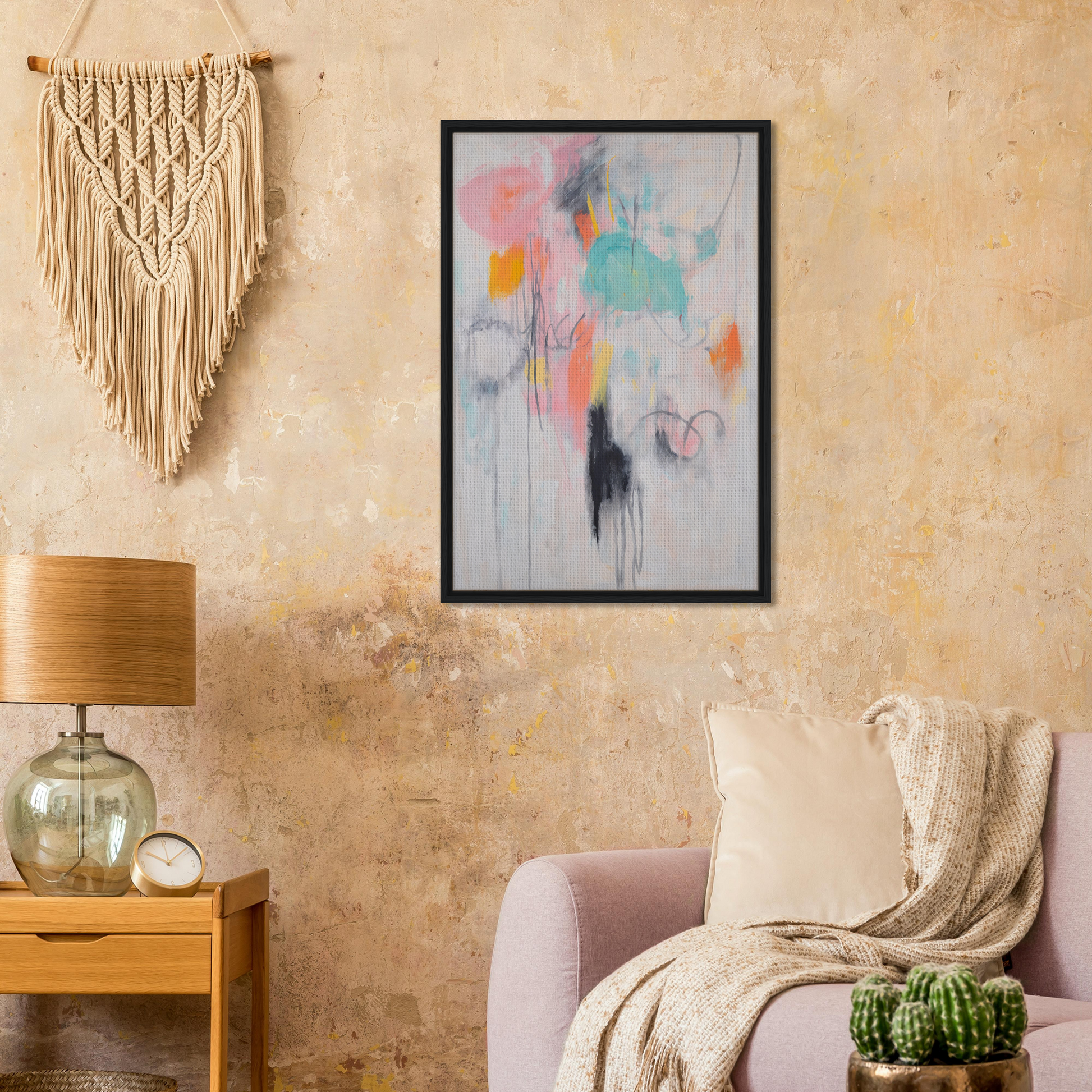 Framed abstract painting in pastel colors for Kaleidoscopic Mindscape Awakens room decor