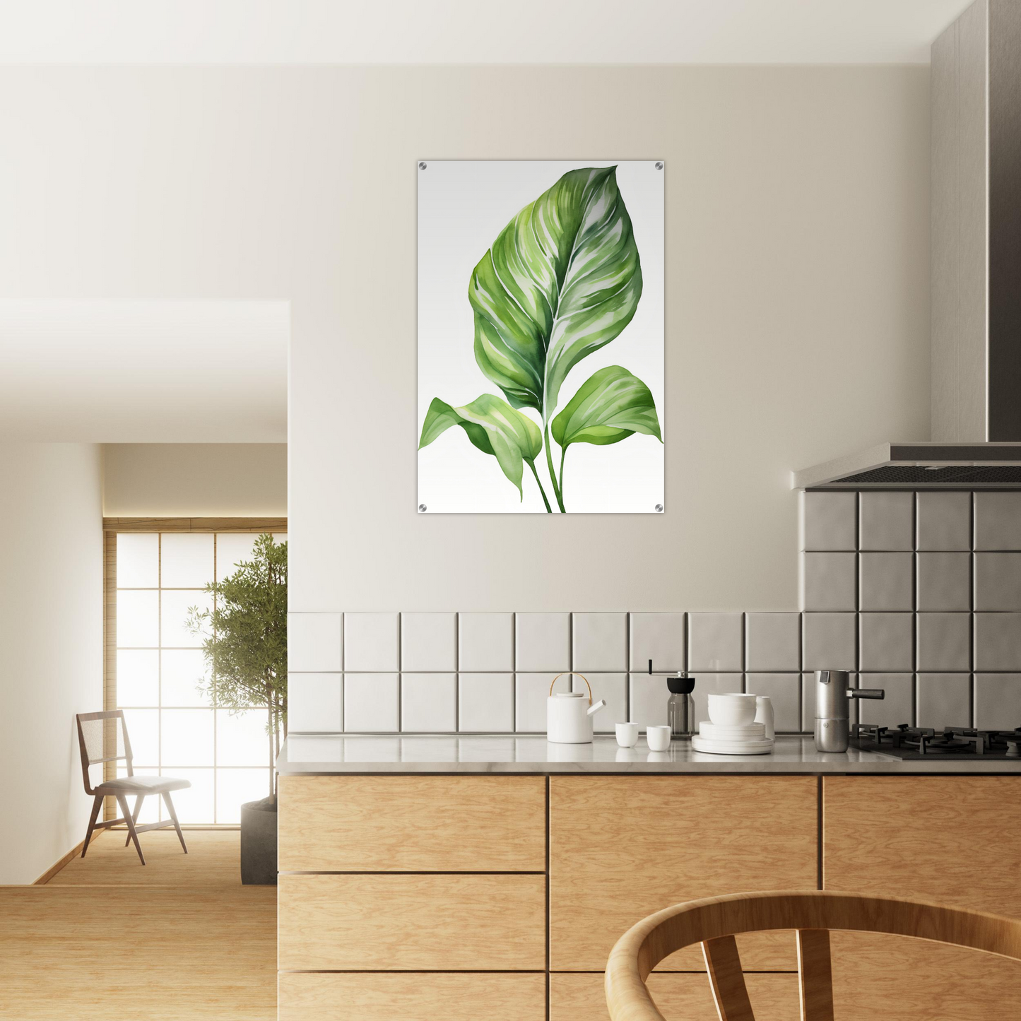 A large green leaf on a white background