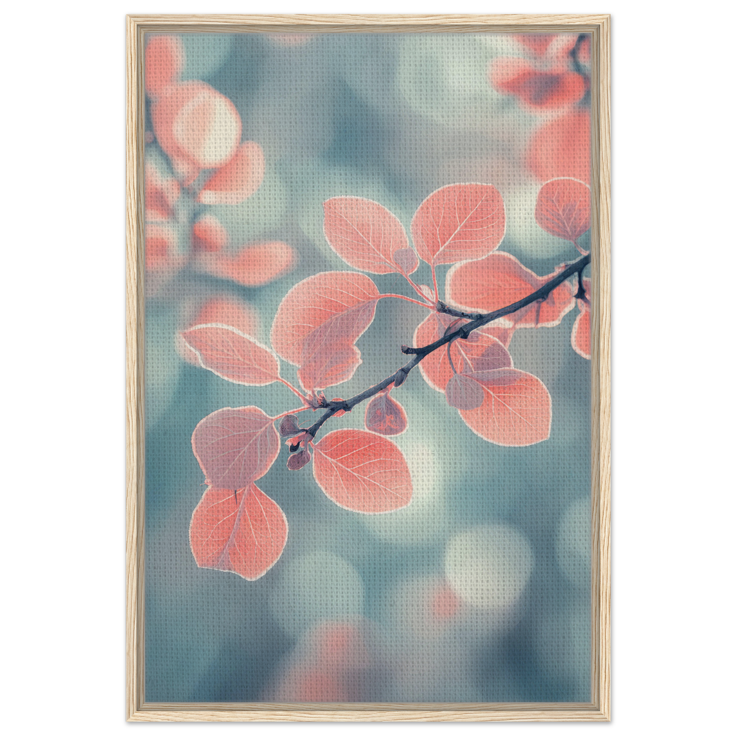 Delicate pink leaves on a branch in Leaves Transcendent Whirl framed canvas print