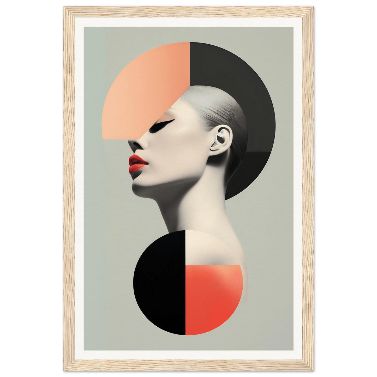 Stylized portrait of a person’s profile with geometric shapes and contrasting colors.