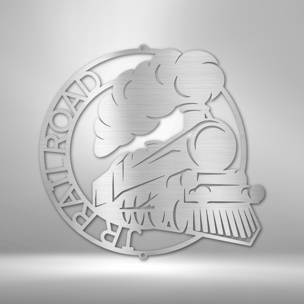 Circular logo featuring a stylized steam locomotive with the text ’TRAIN ROAD’ around the edge.