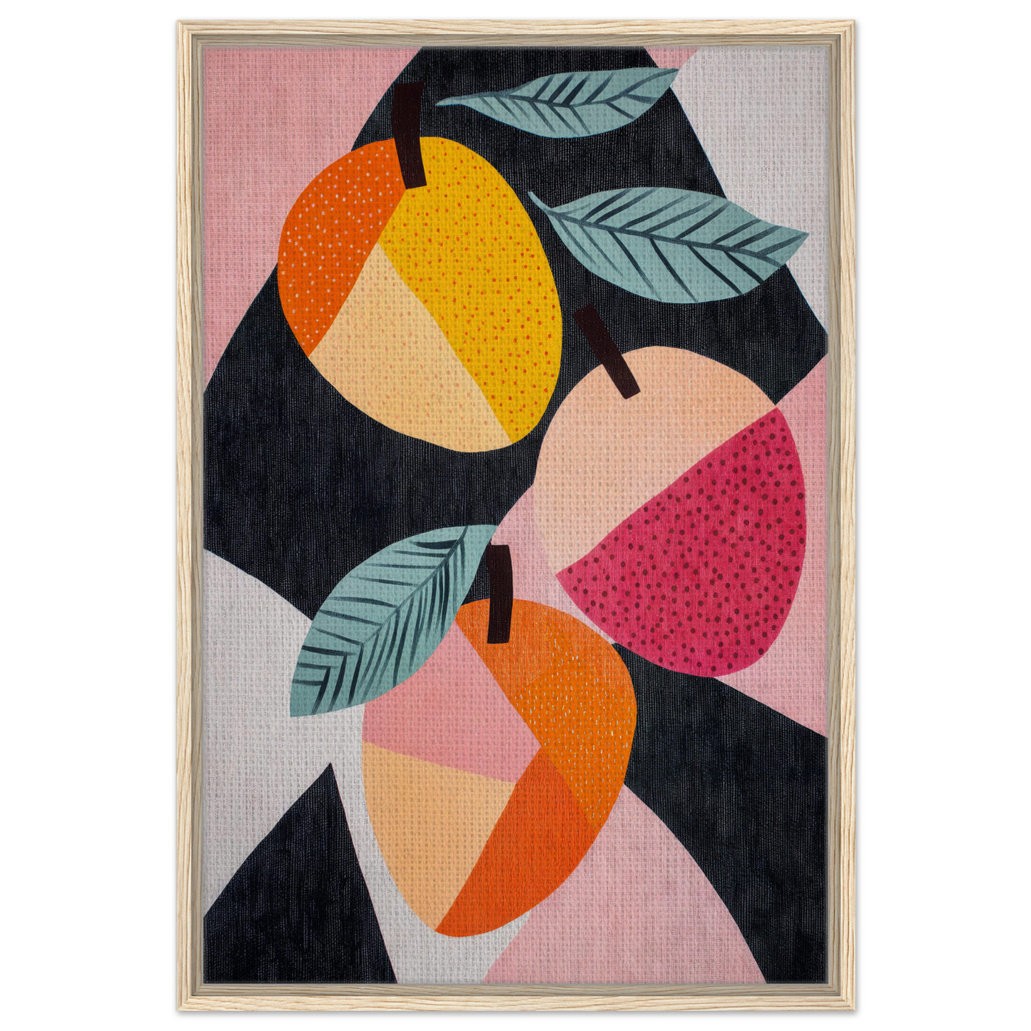 Abstract geometric shapes in Luminous Fruit Revelry framed canvas print artwork