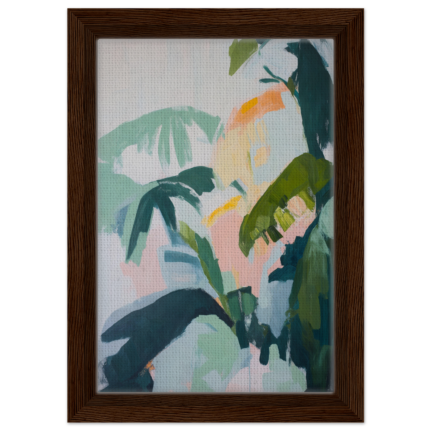 Abstract painting of tropical foliage in muted colors, framed canvas print Lush Celtic Whisper